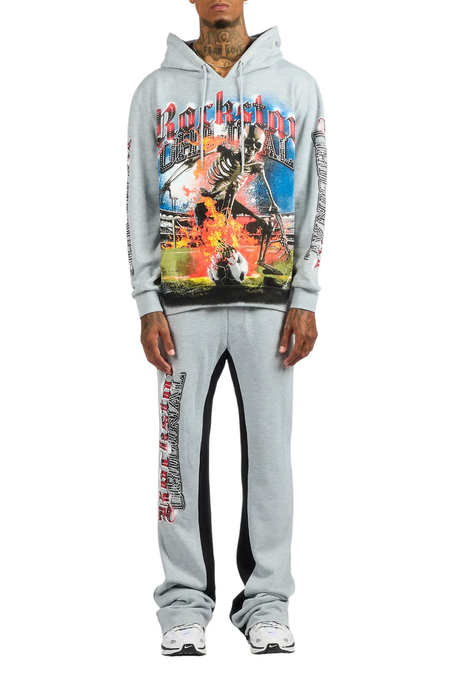 Rodgers Heather Grey/Black Hoodie/Baggy Stacked Track Pant Set