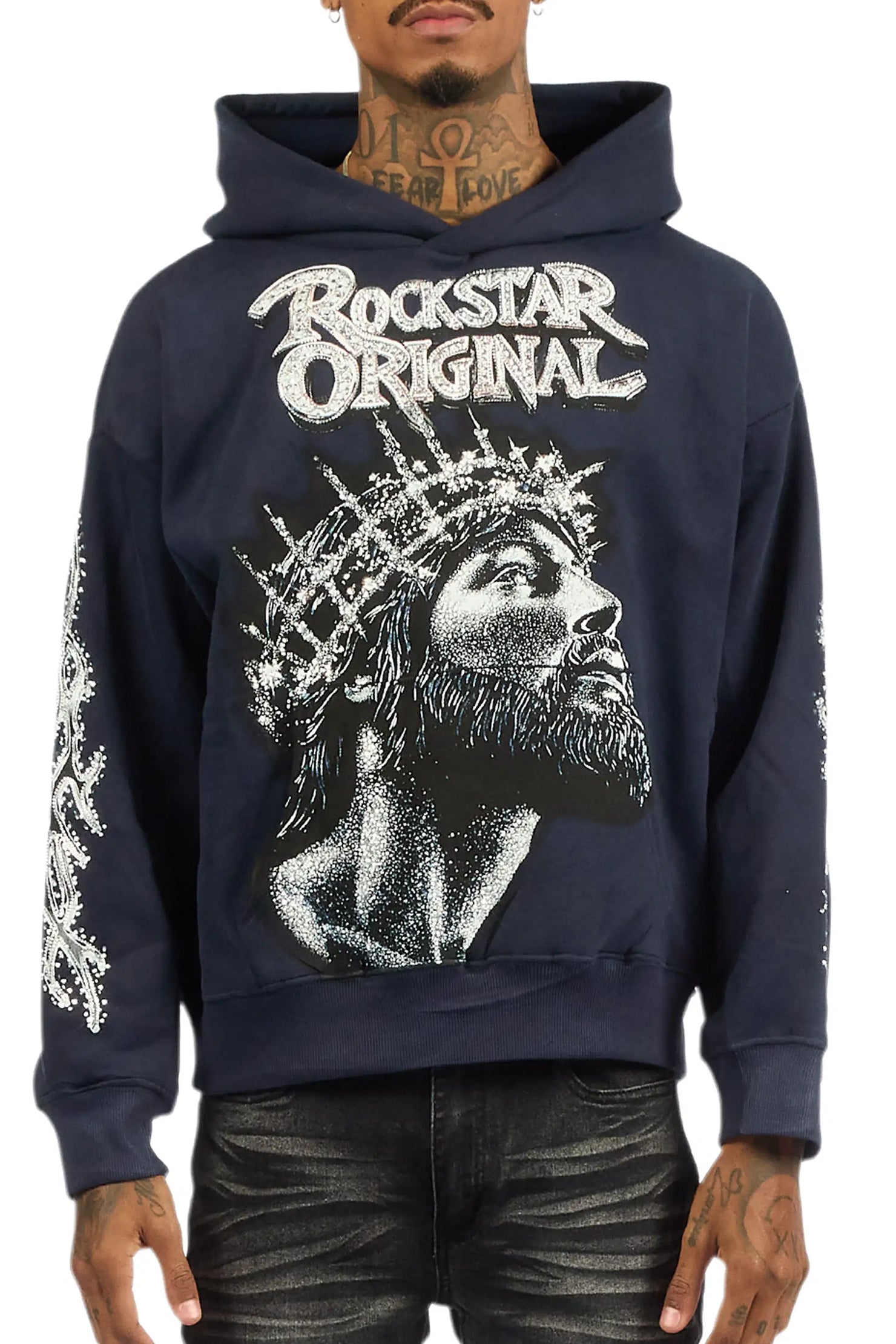 Darius Navy Rhinestone Oversized Hoodie