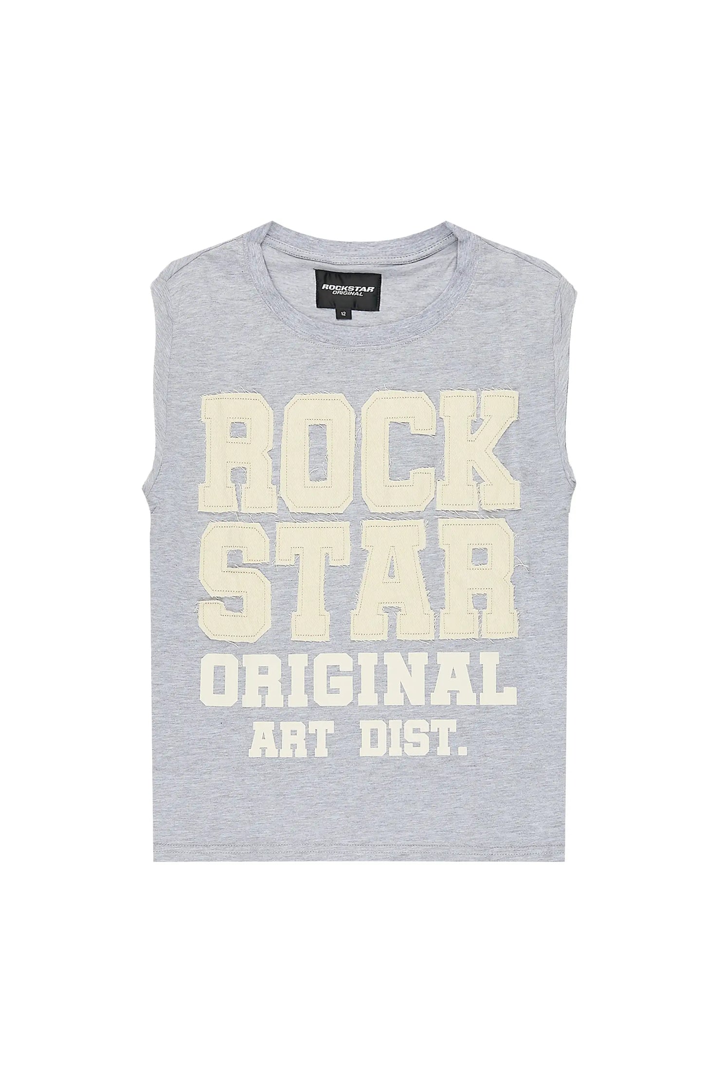 Boys Yulian Heather Grey Patch Cut Off T-Shirt