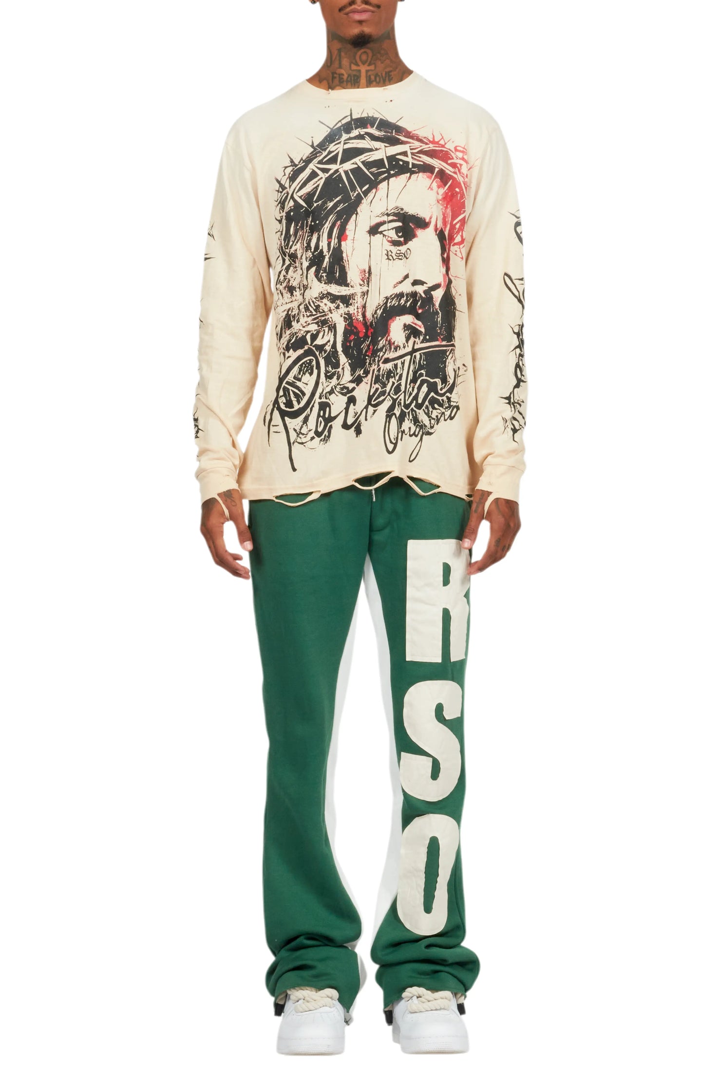 Uko Green Stacked Baggy Track Pant