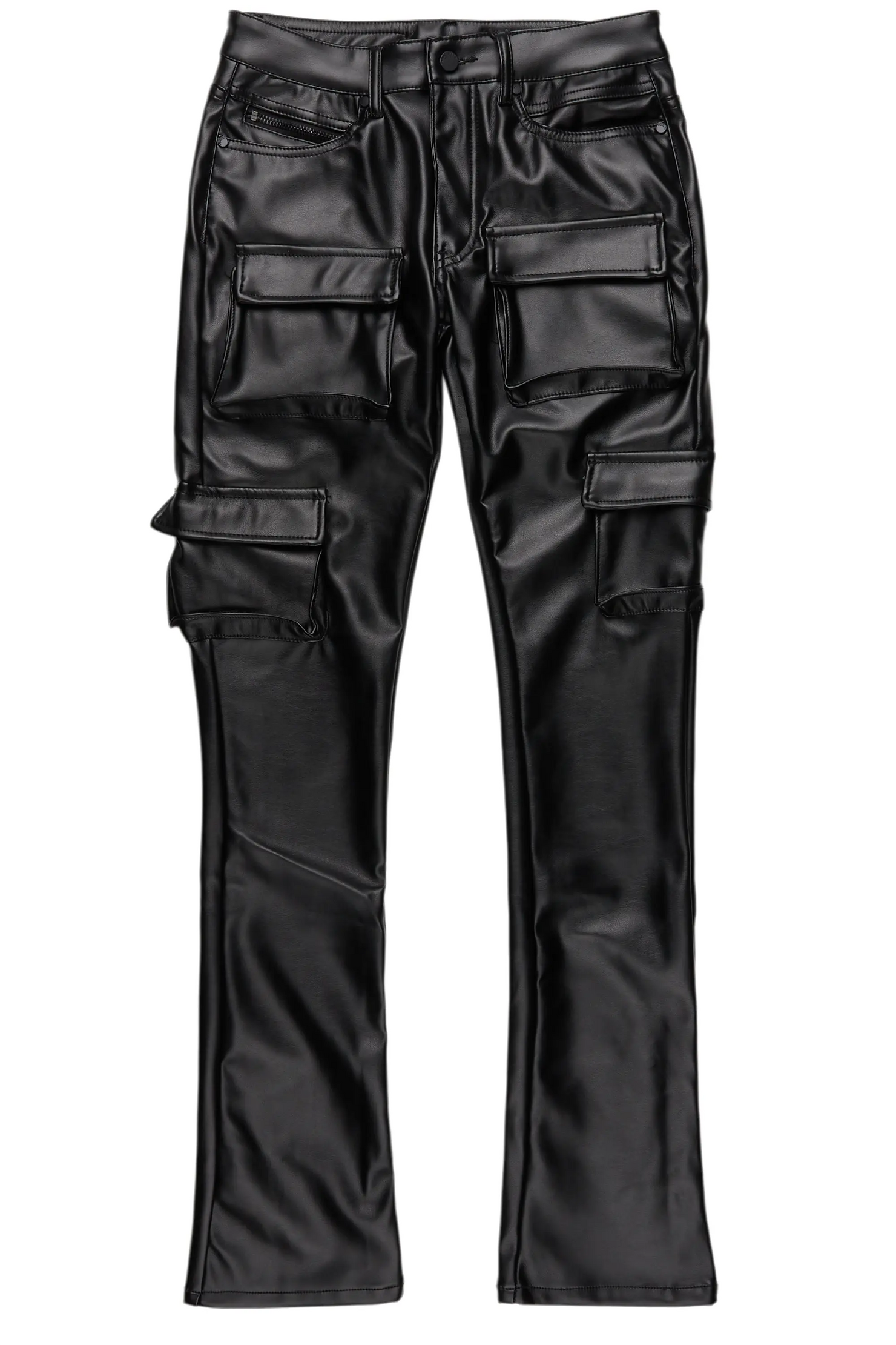 Kap Black Stacked Flare Faux Leather Jean