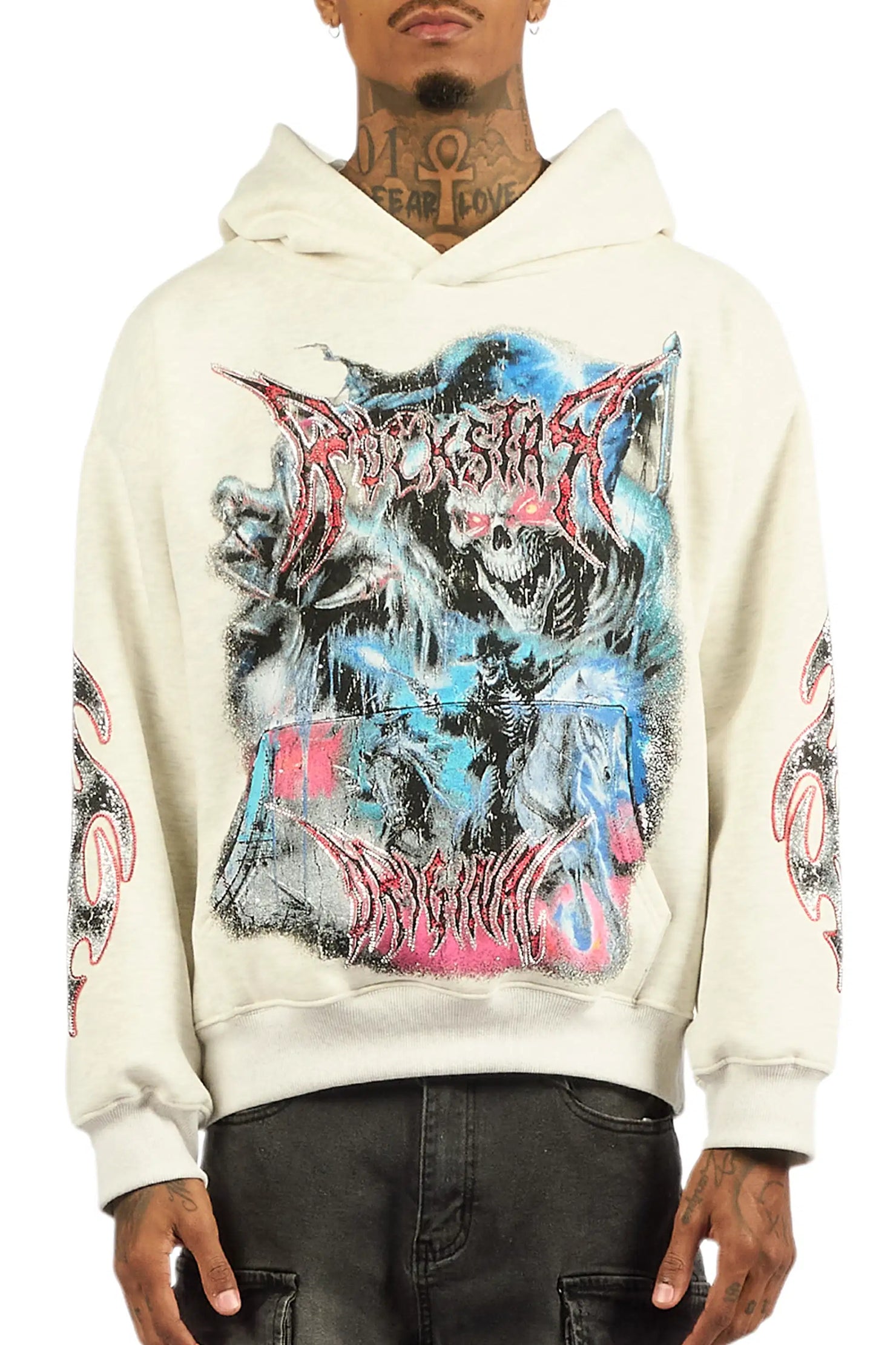 Rix Heather Grey Rhinestone Oversized Hoodie