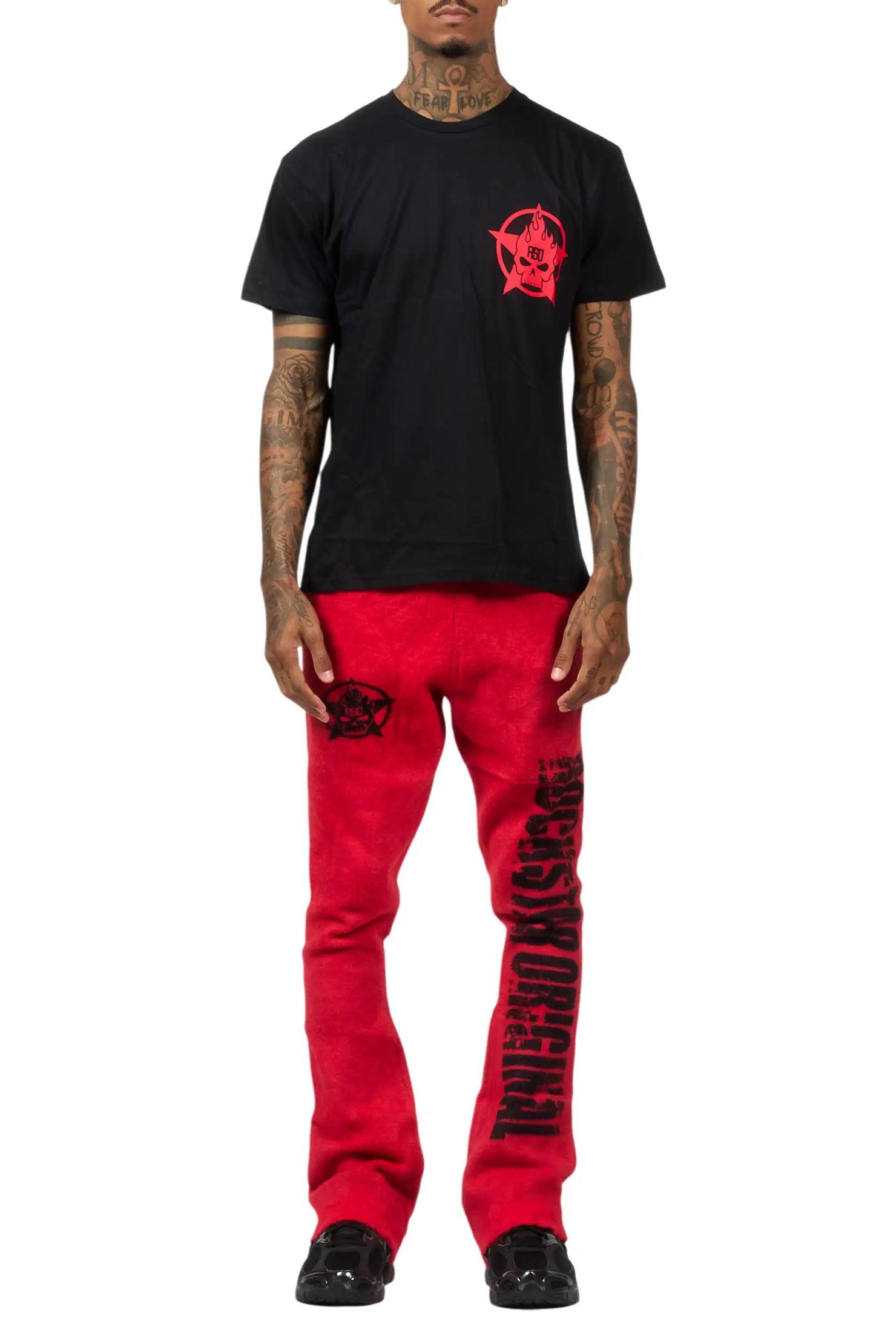 Keve Black/Red T-Shirt/Knitted Mohair Flare Pant Set