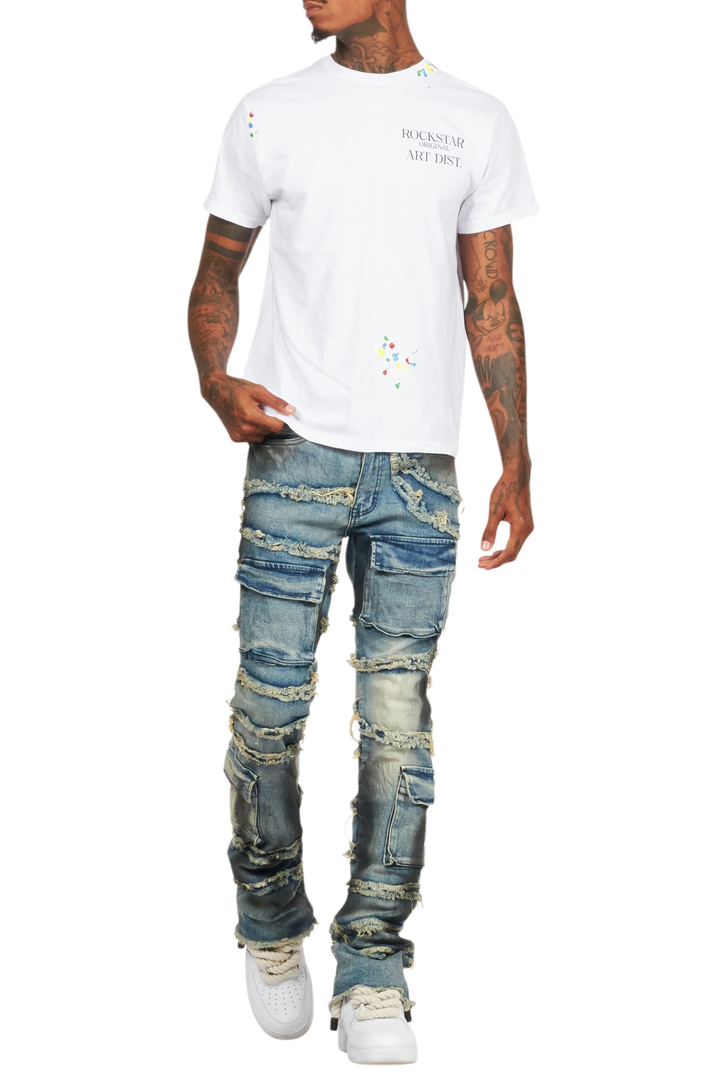 Yves Blue Stacked Flare Cargo Jean