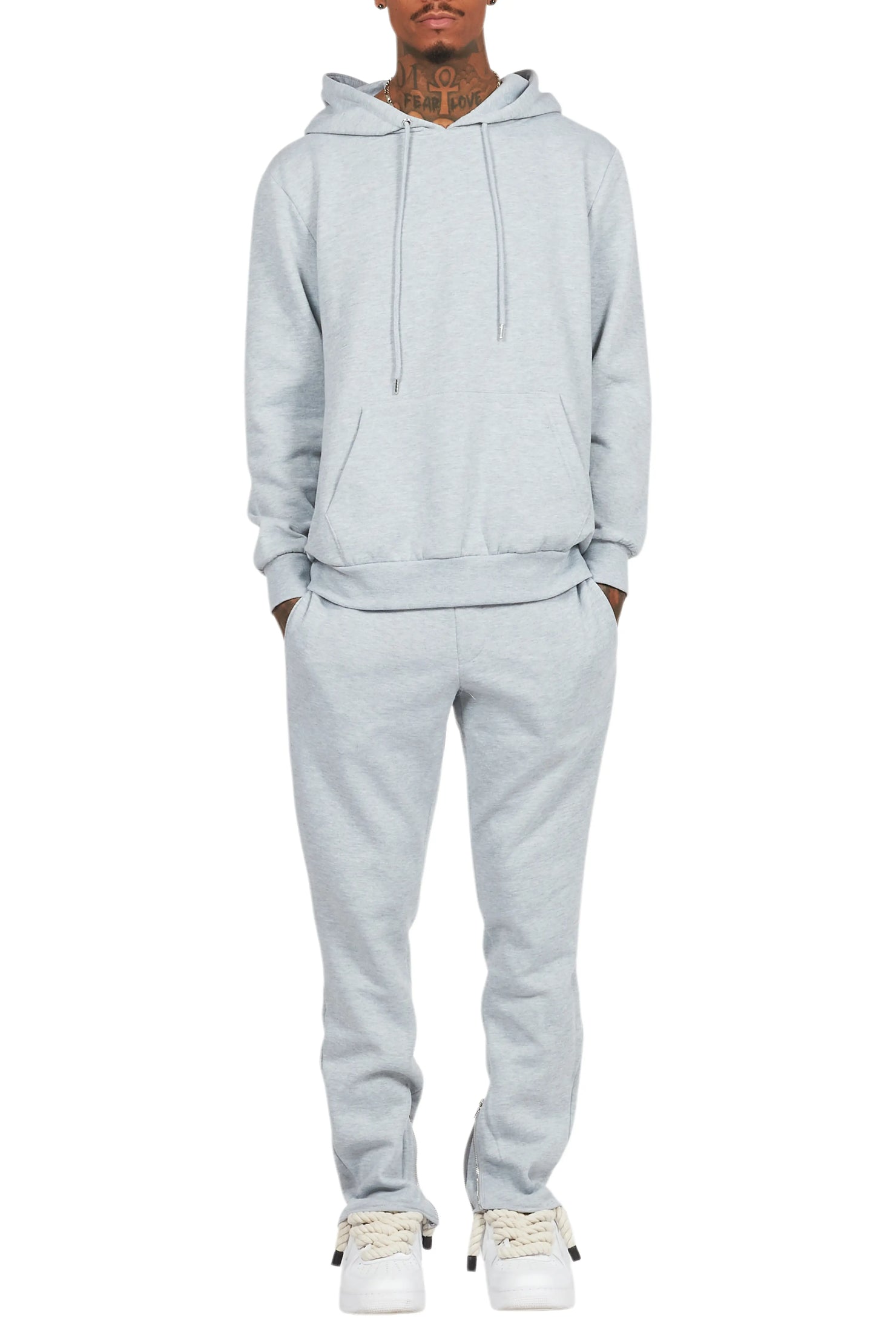 Basic Heather Grey Hoodie/Slim Fit Track Set
