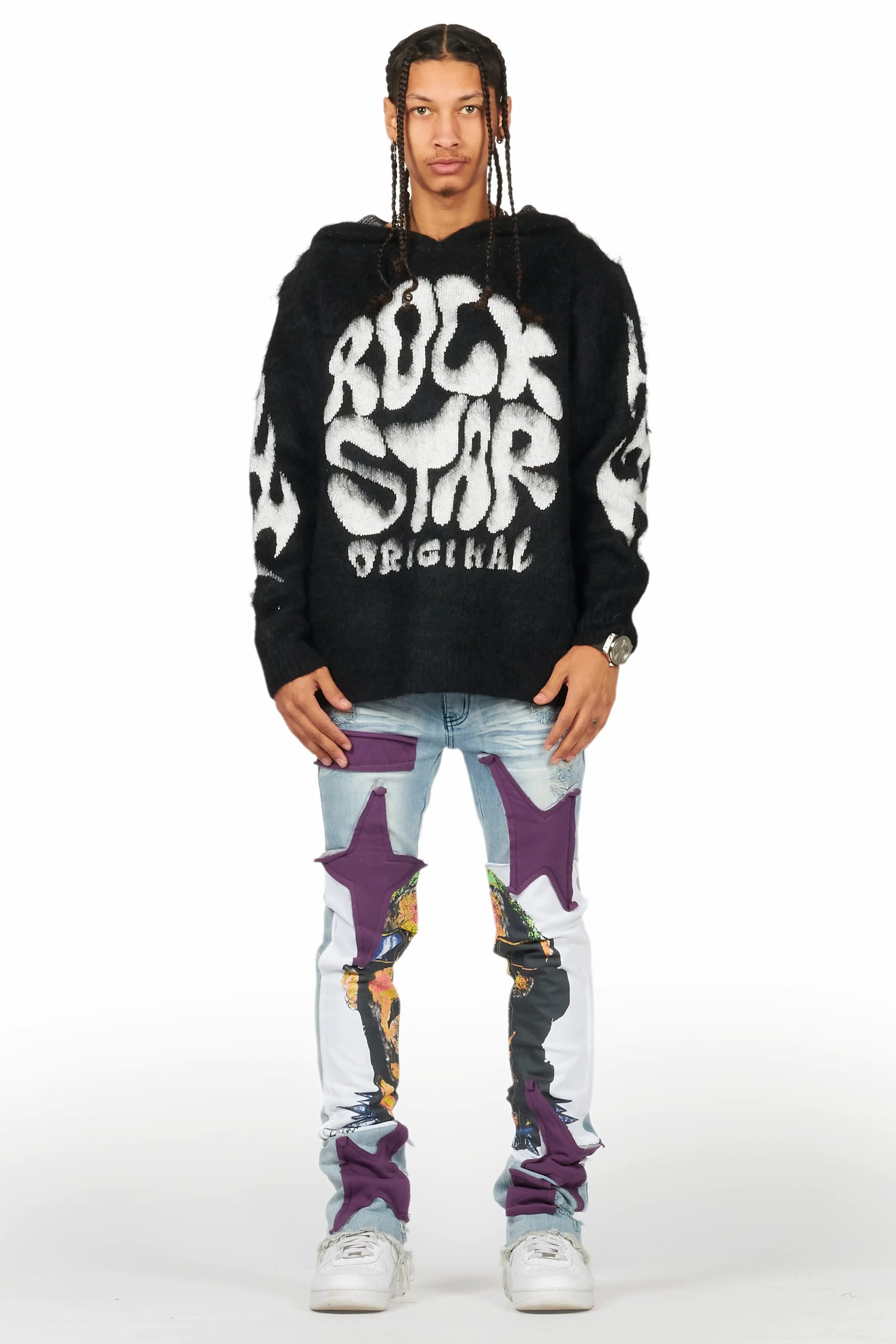 Savage Blue Patchwork Stacked Flare Jean