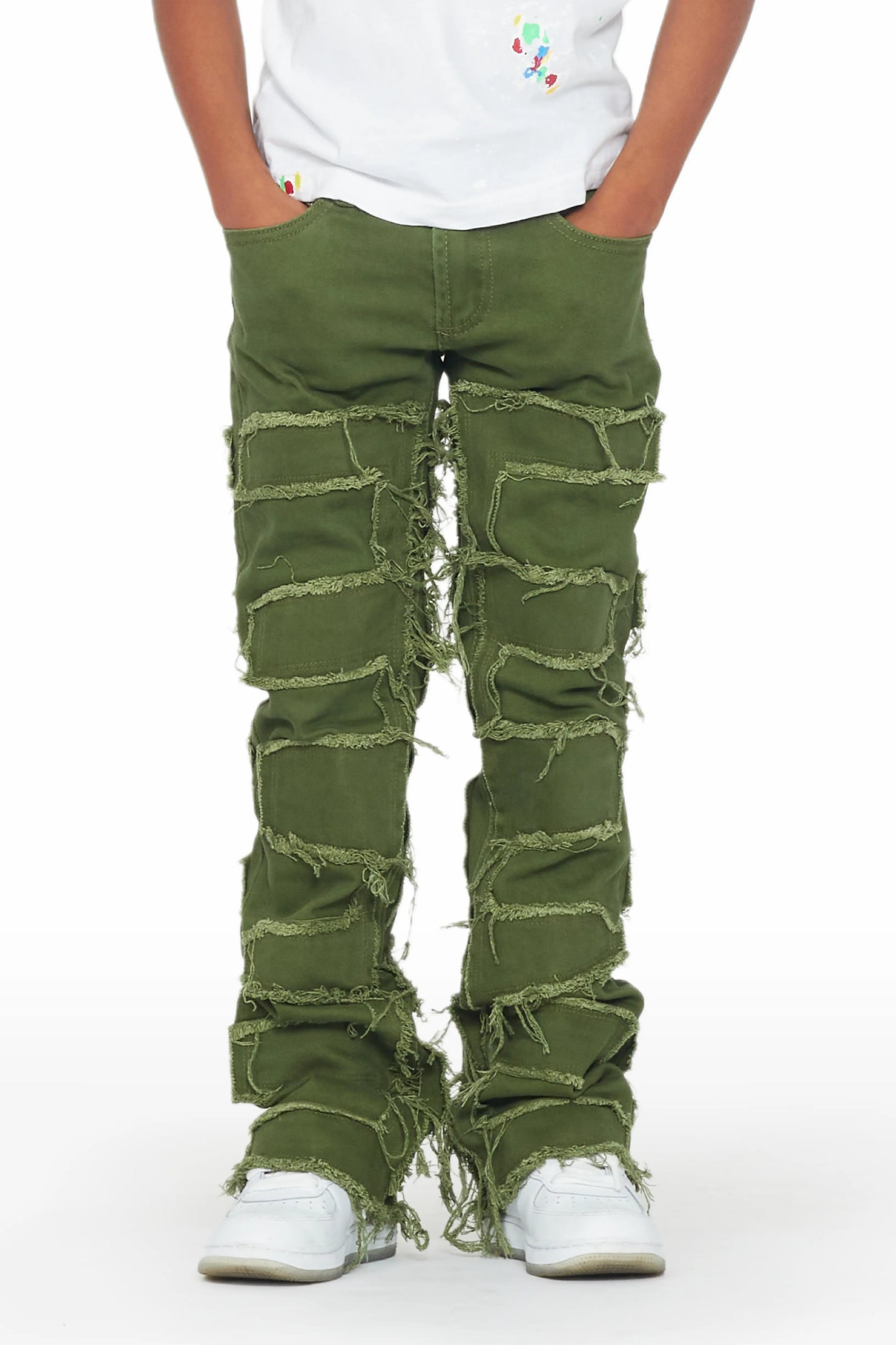 Boys Shake Green Stacked Flare Jean