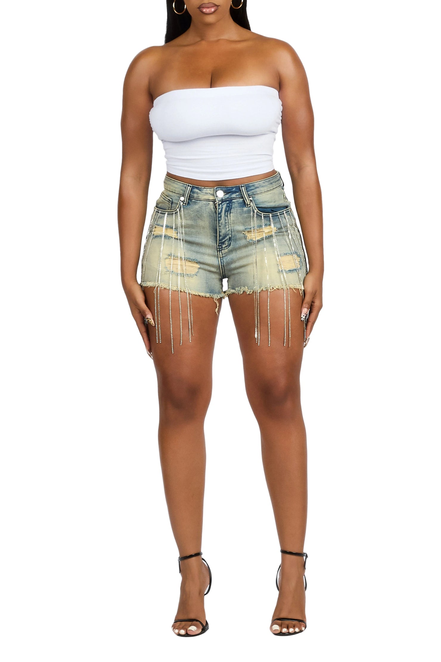 Debrayah Tinted Wash Rhinestone Hot Short
