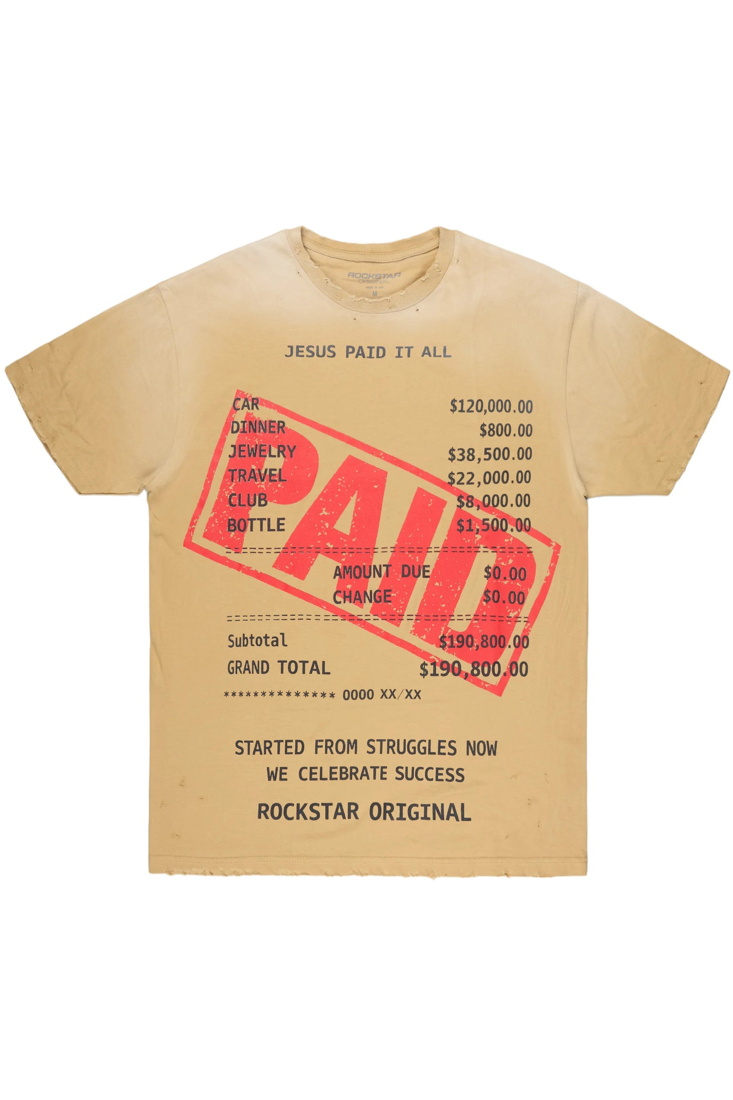 Paid Beige Oversized Graphic T-Shirt