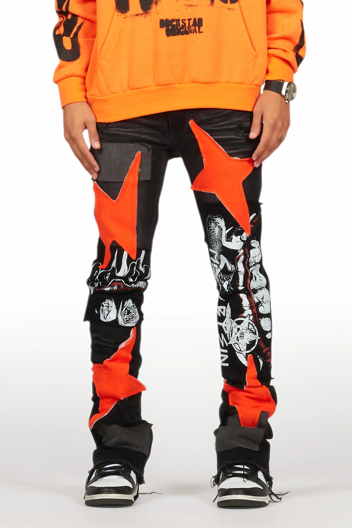 Boys Vadim Black Patchwork Stacked Flare Jean