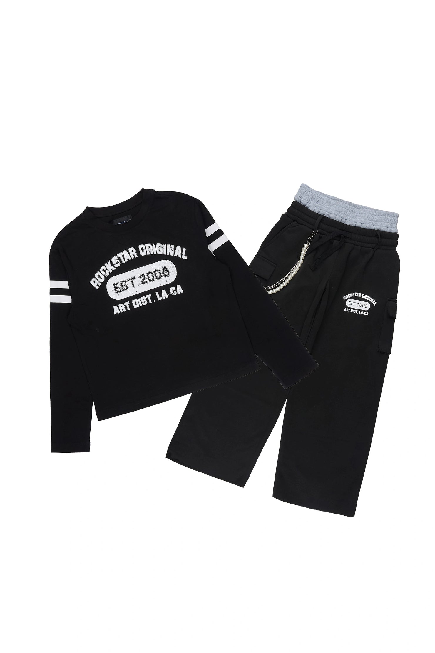 Boys Alexander Black  Long Sleeve Shirt Double Waisted Super Baggy Track Set