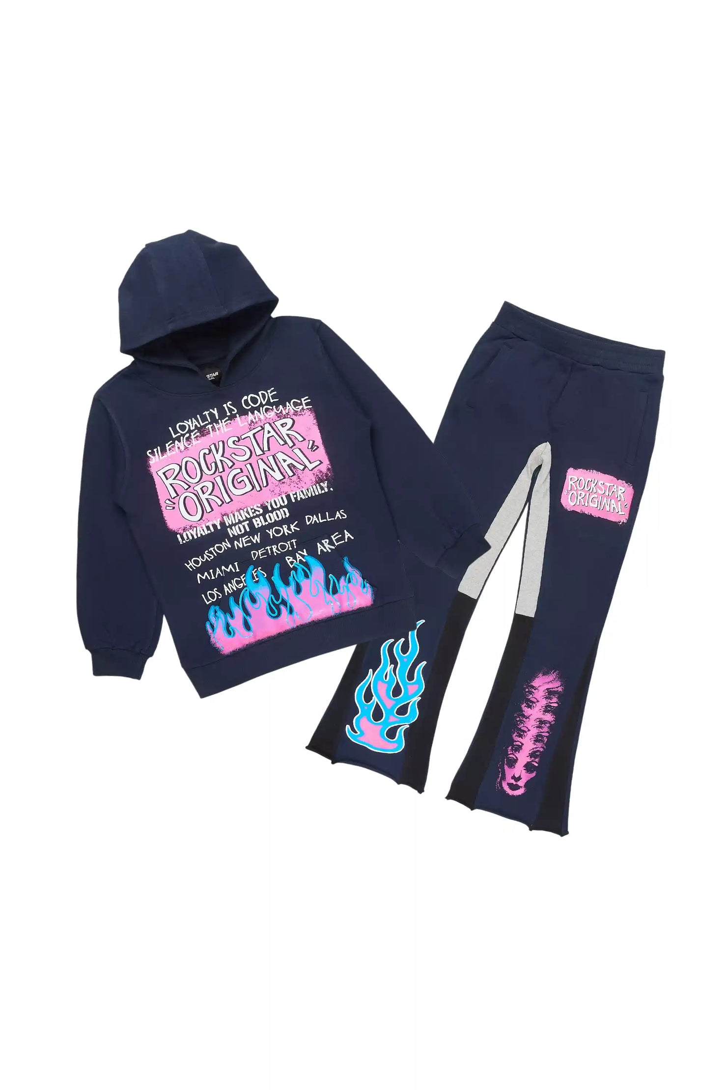 Boys Beno Navy/Pink Stacked Flare Track Set