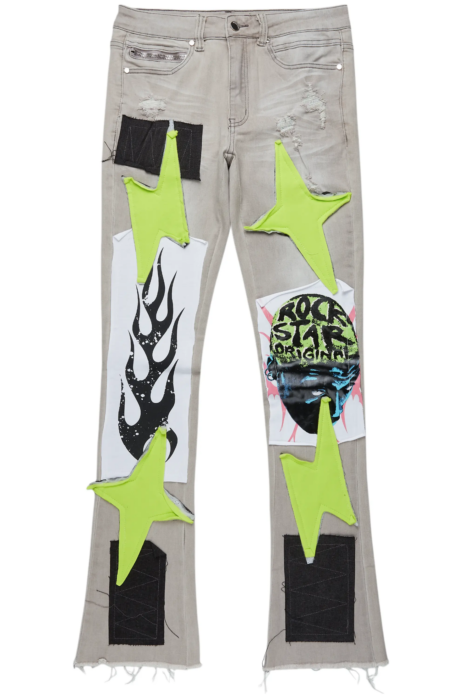 Edgar Grey/Yellow Patchwork Stacked Flare Jean