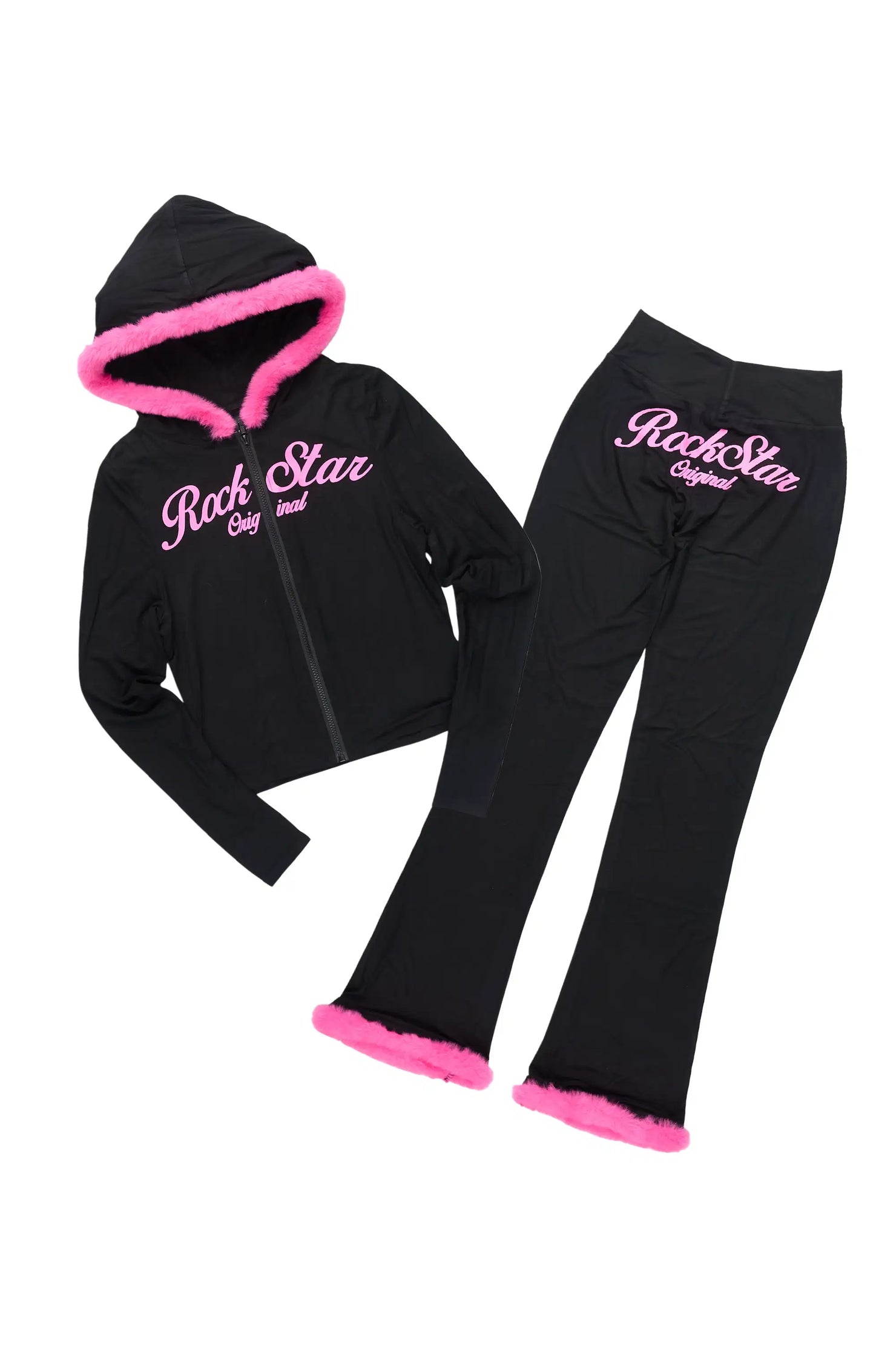Metrie Black Lounge Track Set With Fur Trim