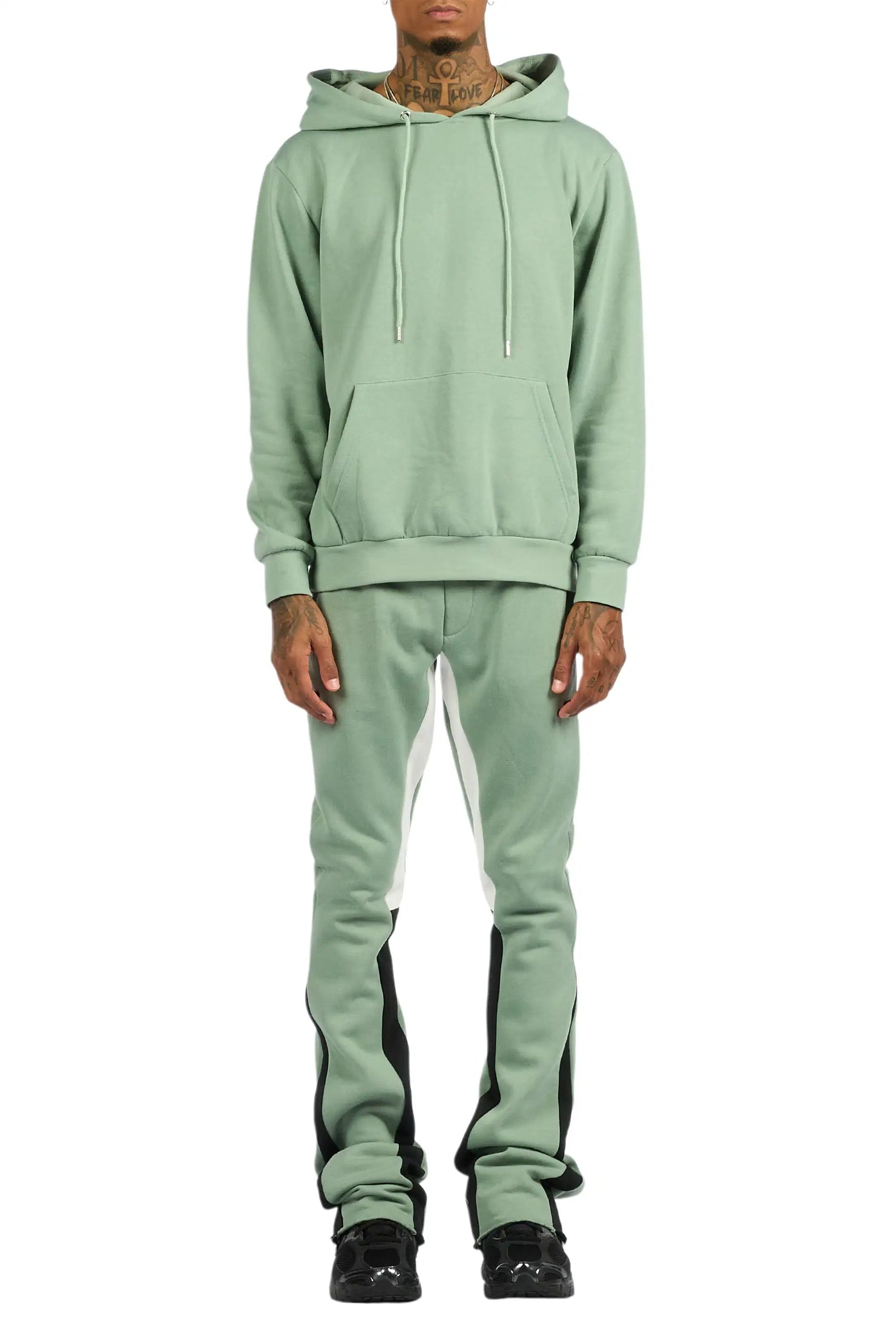 Basic Sage/Black Hoodie/Stacked Flare Track Set