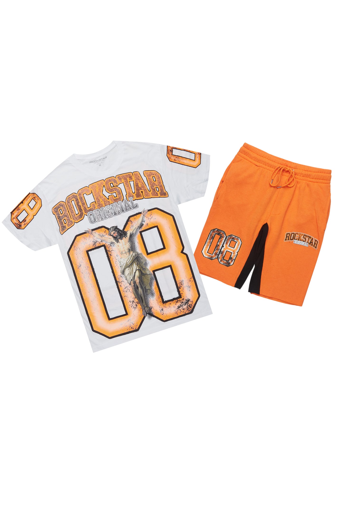 Fields White/Orange Raw Edge T-Shirt Short Set