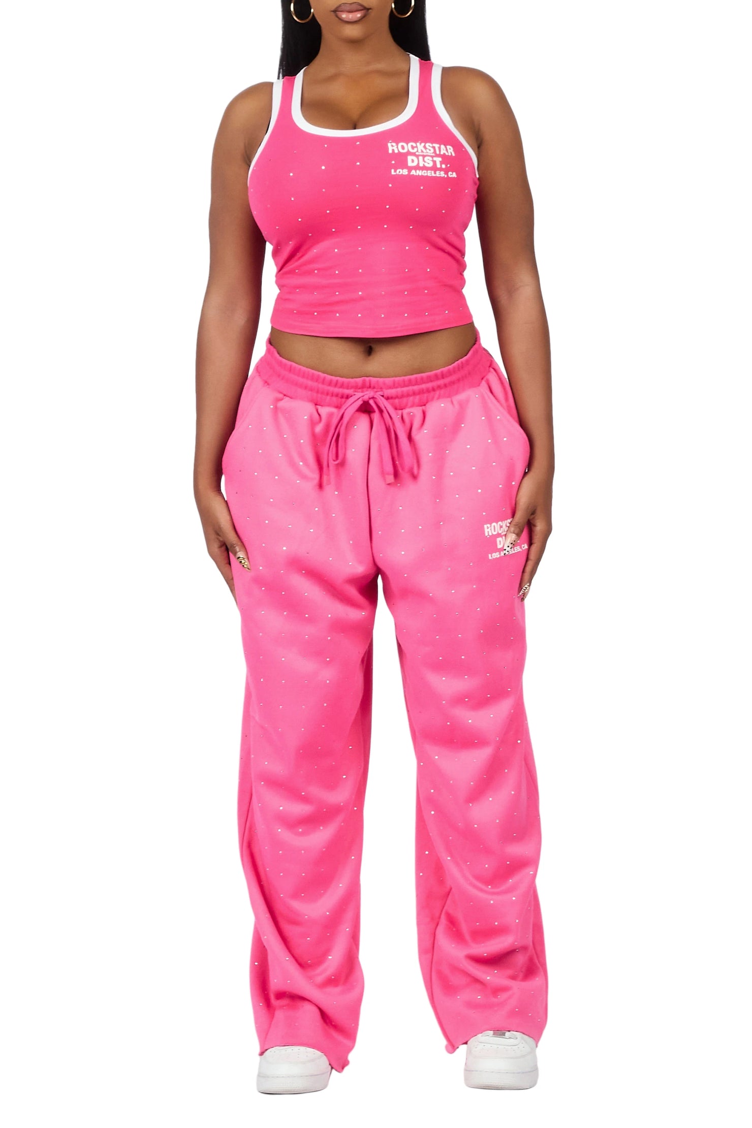 Kelecia Pink Rhinestone Tank Baggy Track Set