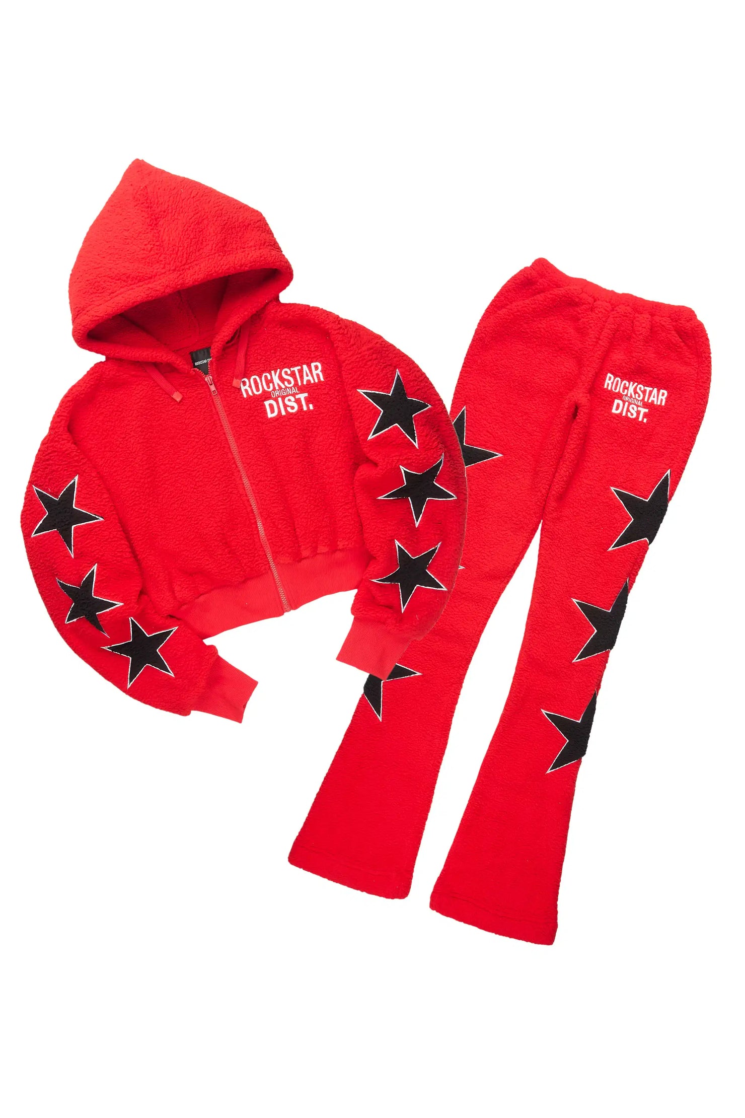 Dainisha Red Sherpa Zip Up Stacked Track Set