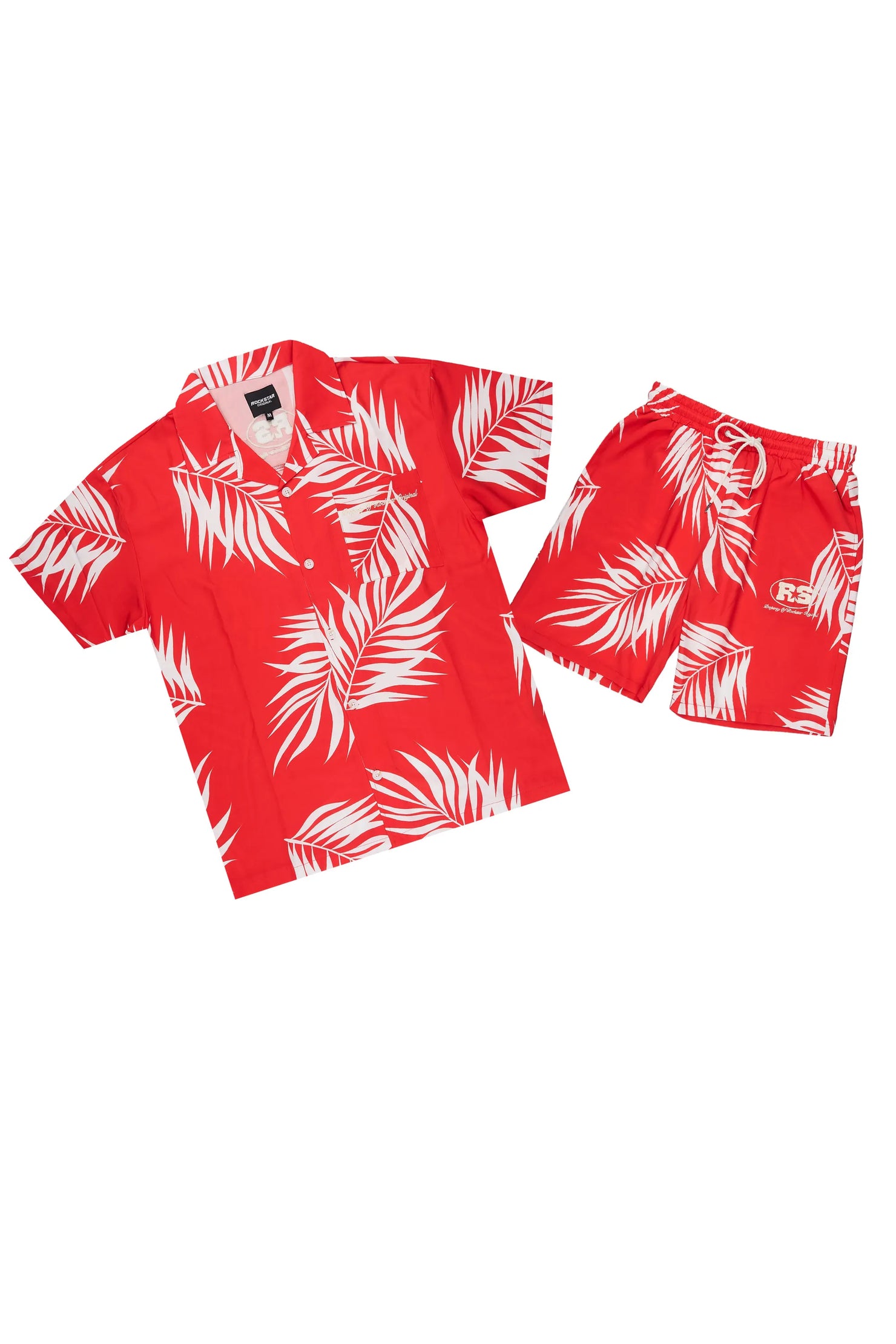 Puka Red Button Down Shirt/Short Set