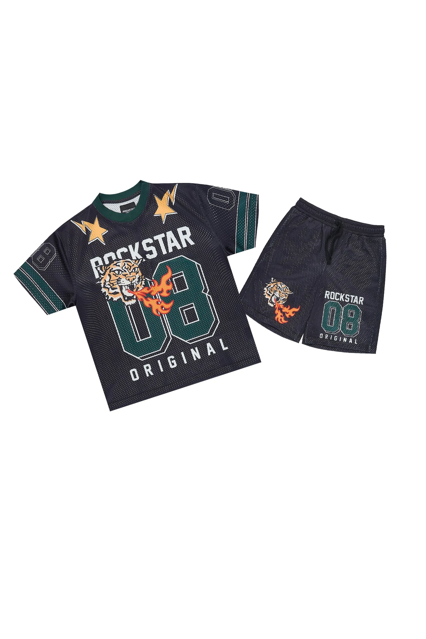 Boys Flamming Tiger Black T-Shirt/Short Set