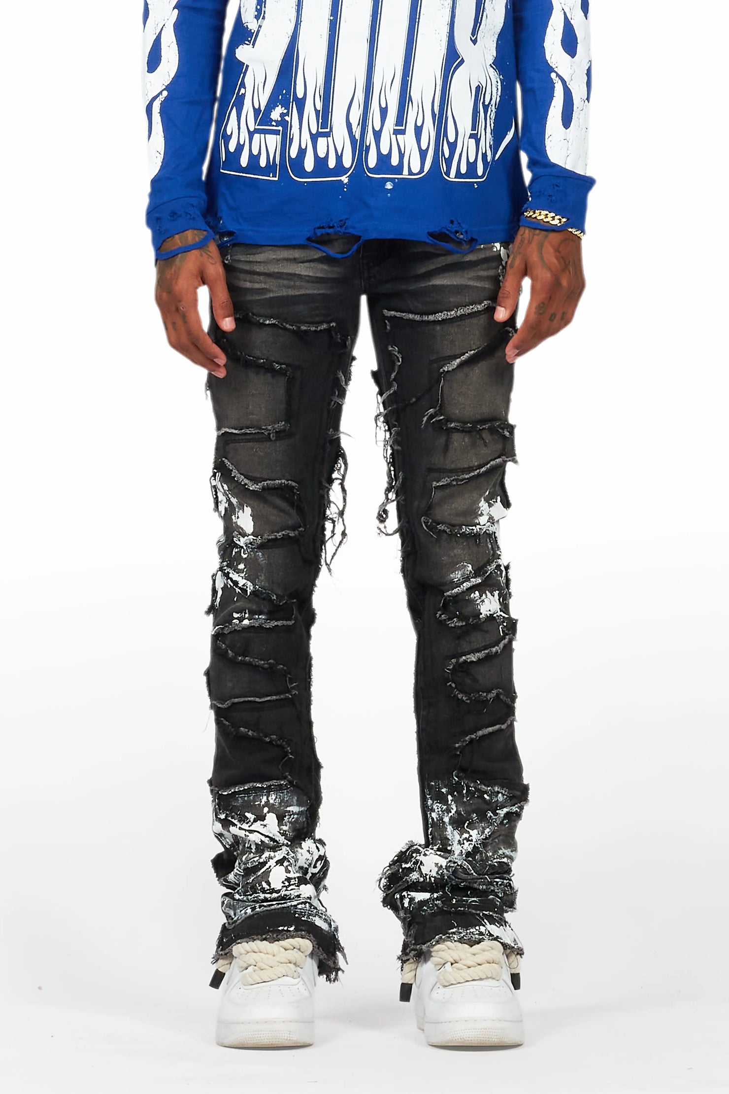 Kodak Grey/White Painter Stacked Flare Fringe Jean