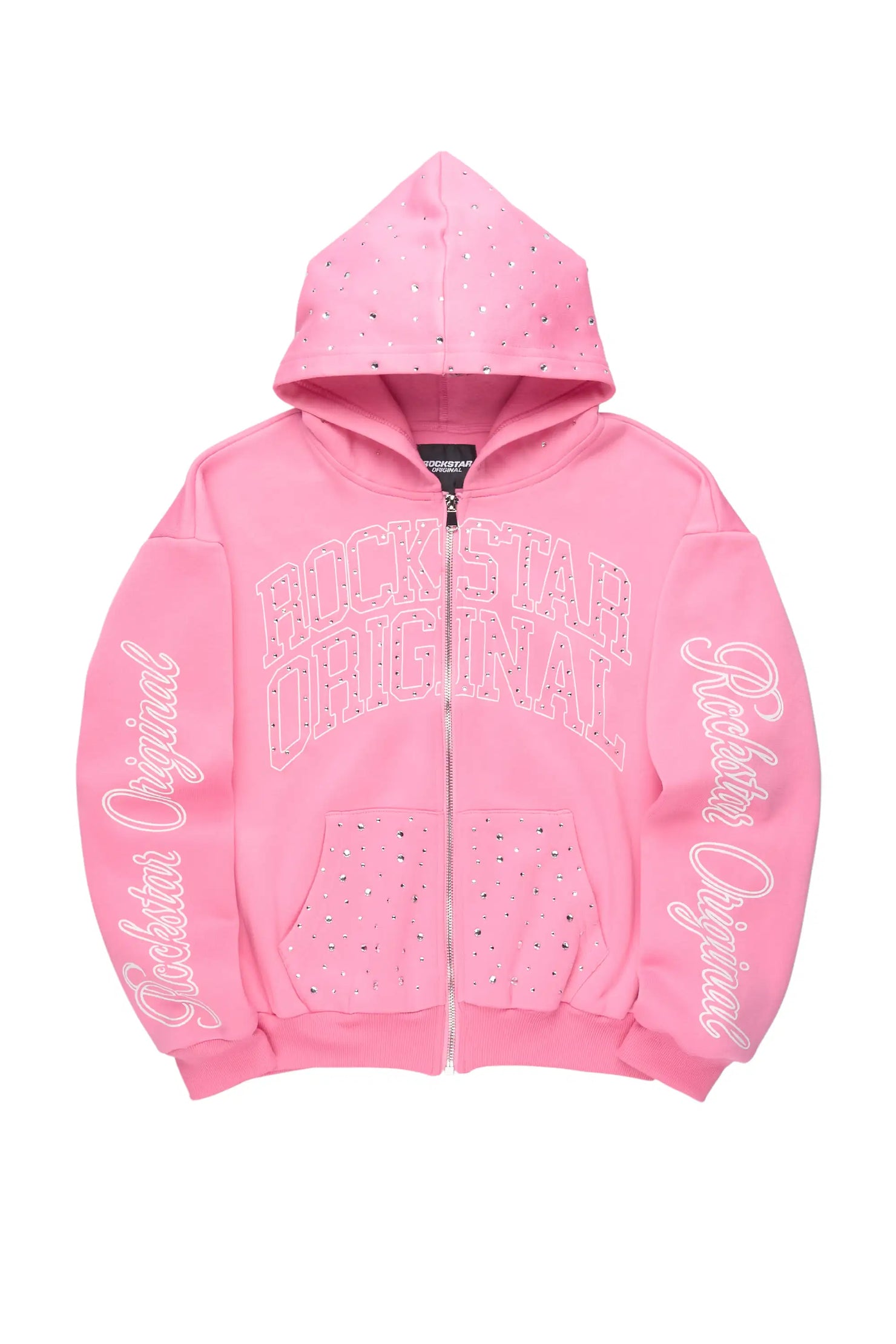 Girls Alvina Pink Rhinestone Zip Up Hoodie