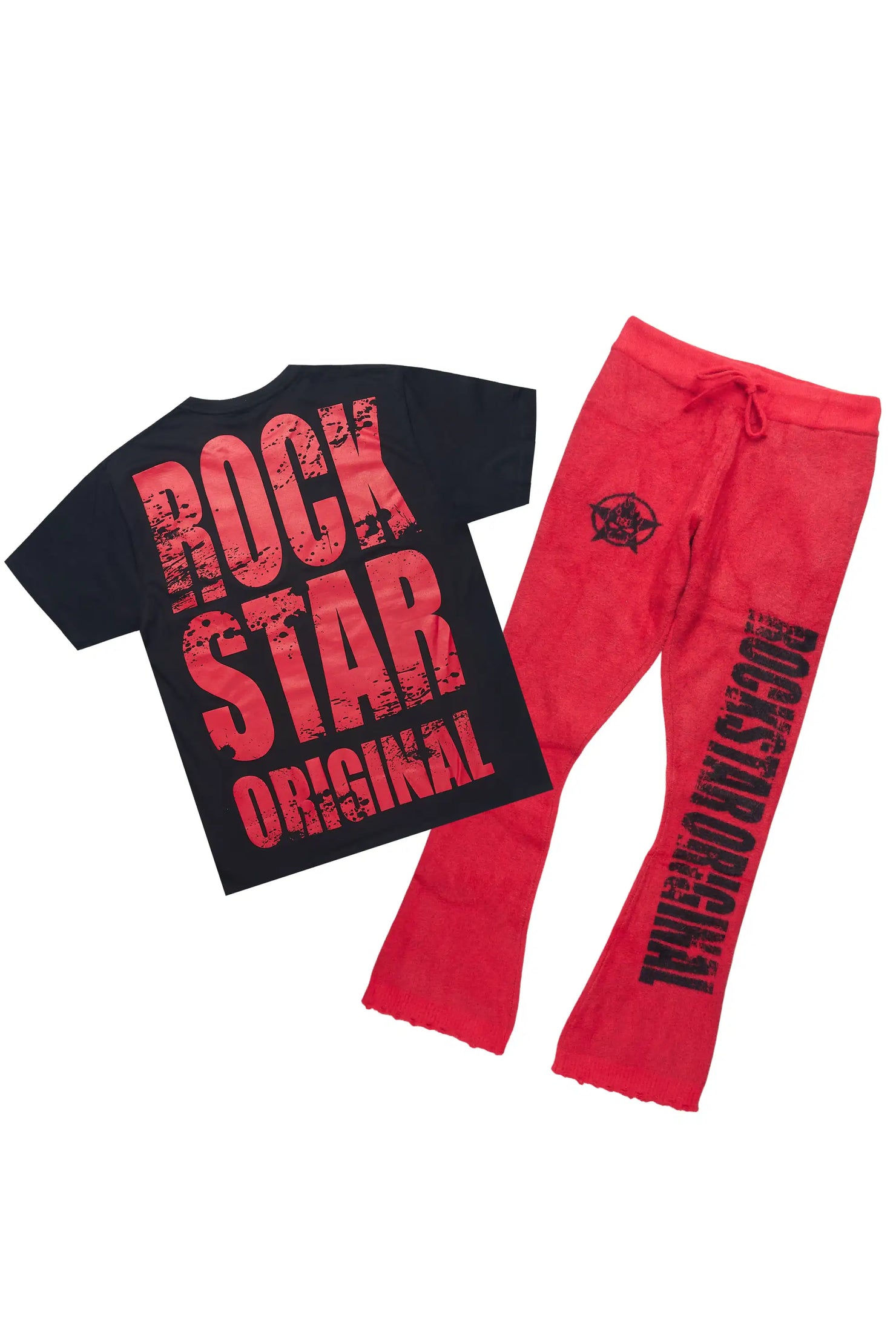 Keve Black/Red T-Shirt/Knitted Mohair Flare Pant Set