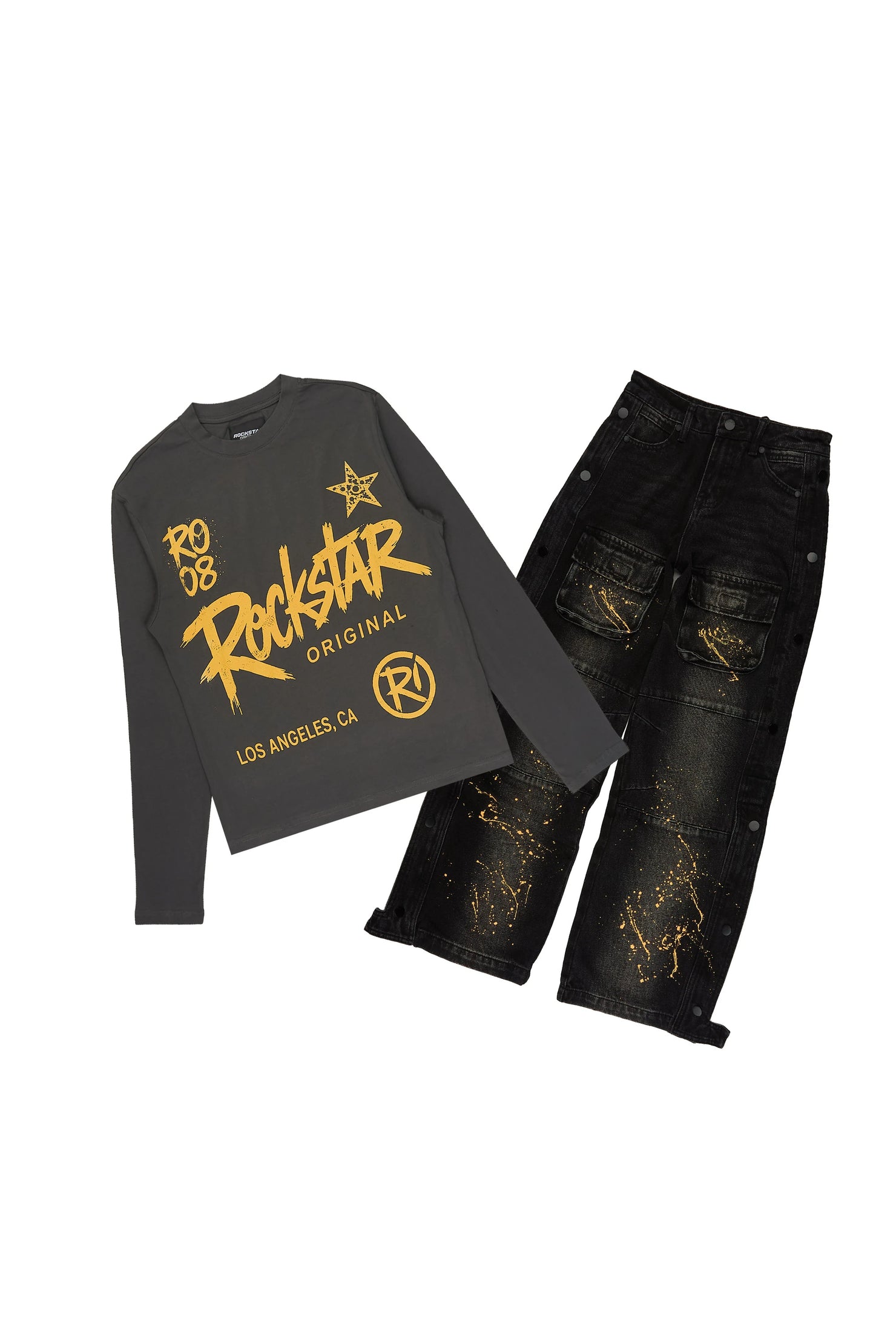 Boys Zeus Charcoal/Dark Grey Long Sleeve T-Shirt Baggy Painter Jean Set