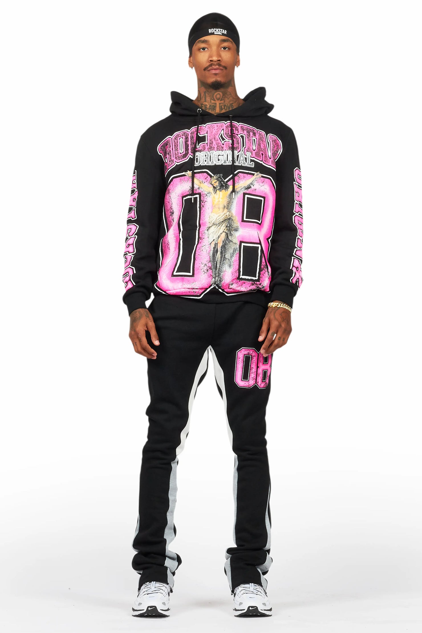 Fields Black/Pink Stacked Flare Hoodie Track Set