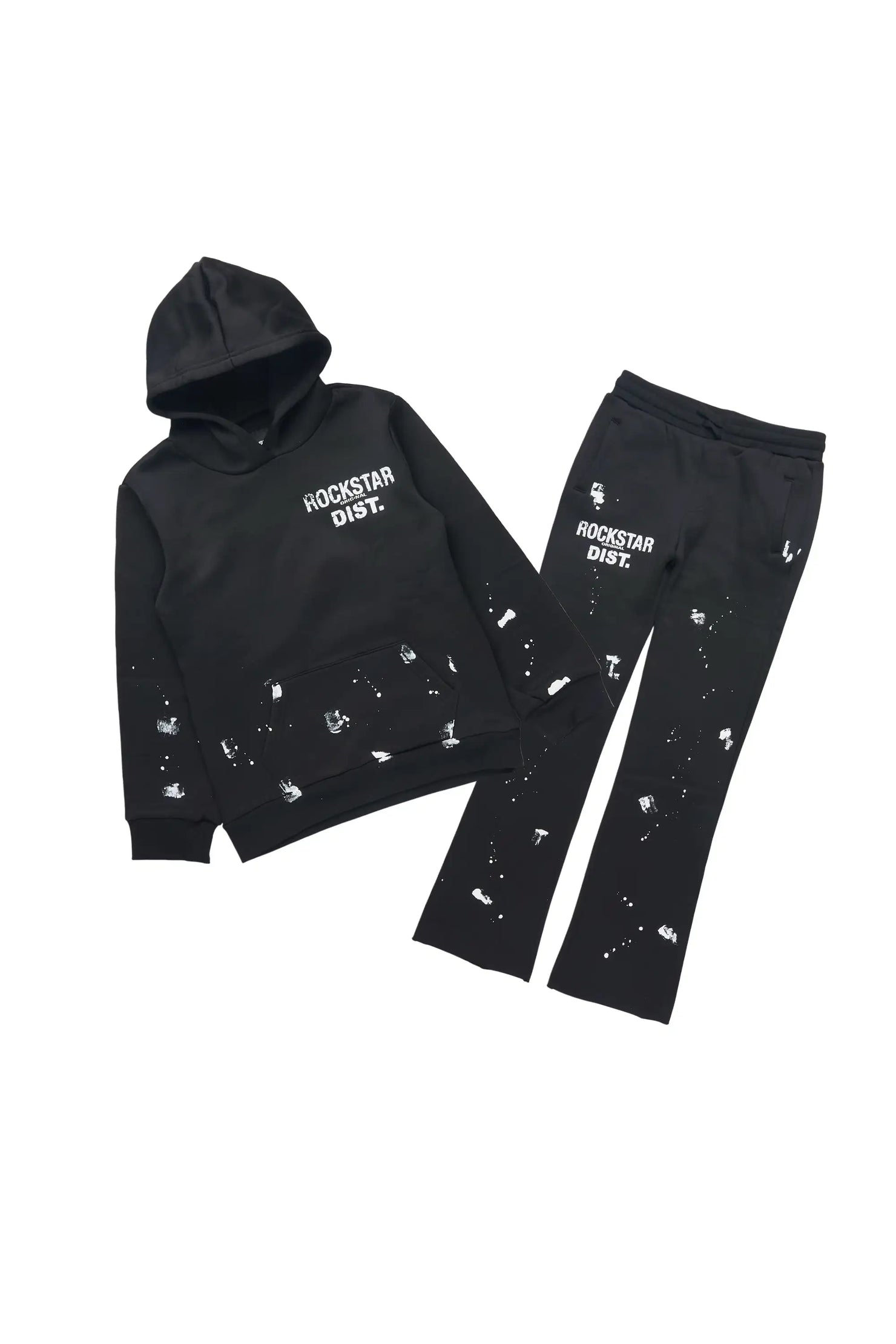 Boys Raffer 2.0 Black/White Hoodie/Stacked Flare Track Set