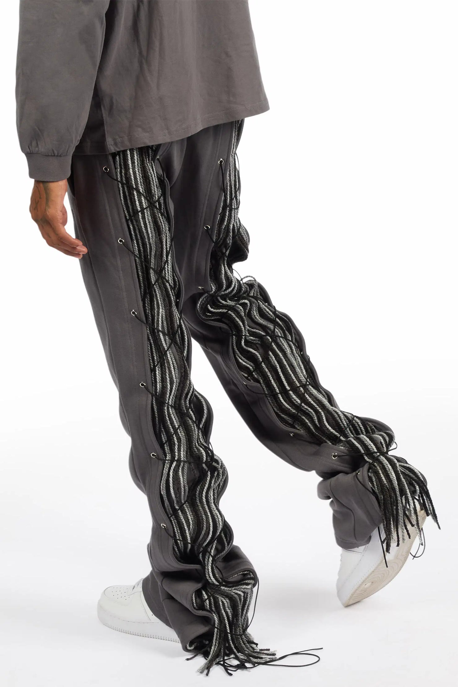 Antal Charcoal Long Sleeve T-Shirt/Baggy Stacked Track Set