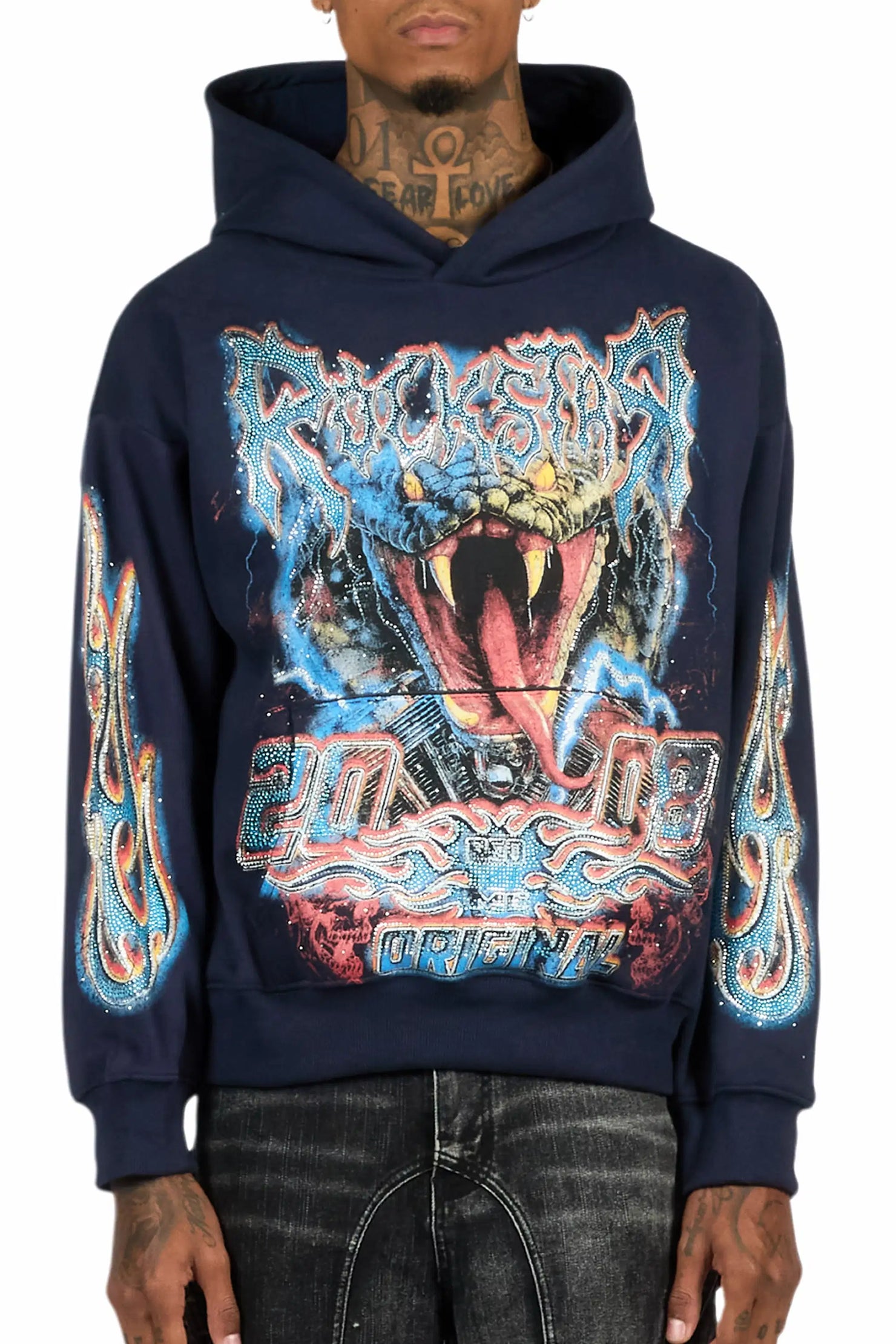 Rhylo Navy Rhinestone Oversized Hoodie