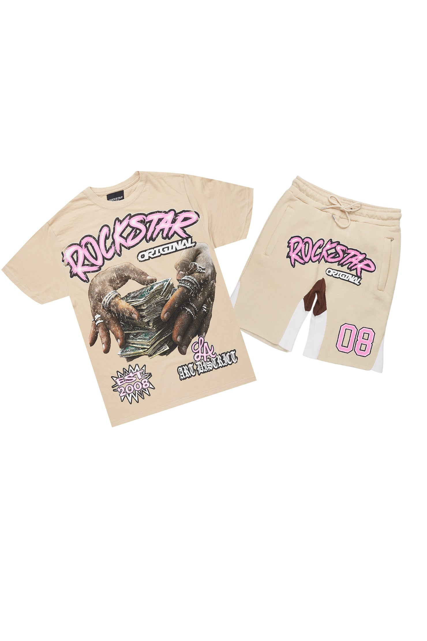 Madhur Beige/Pink T-Shirt/Short Set