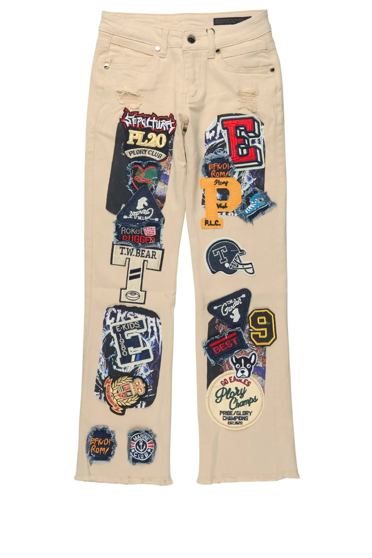 Boys Espen Beige Stacked Flare Jean