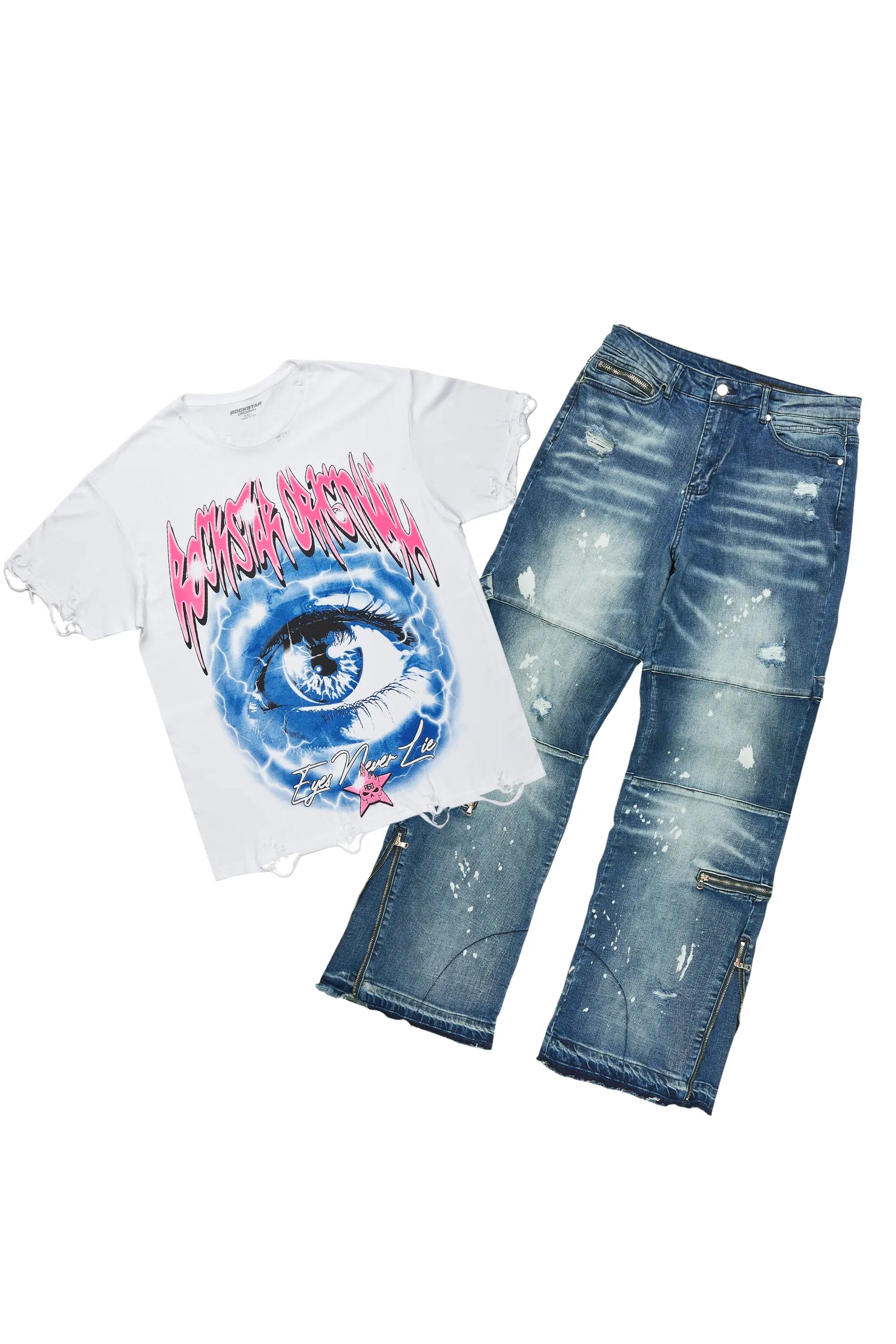 Pello White/Blue T-Shirt & Grib Baggy Fit Jean Bundle