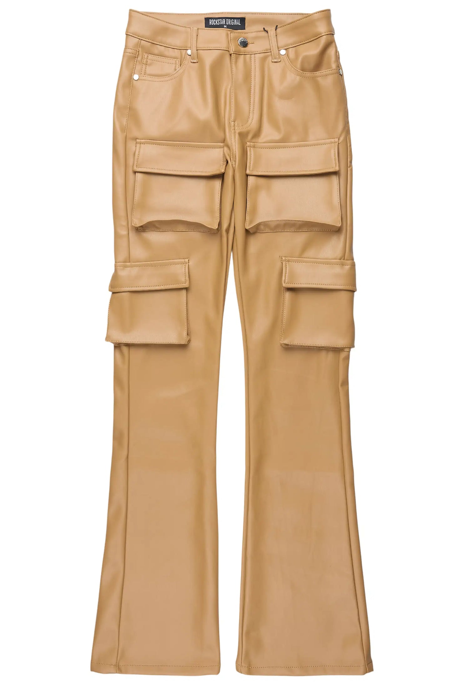 Caressia Tan PU Cargo Stacked Flare Pant
