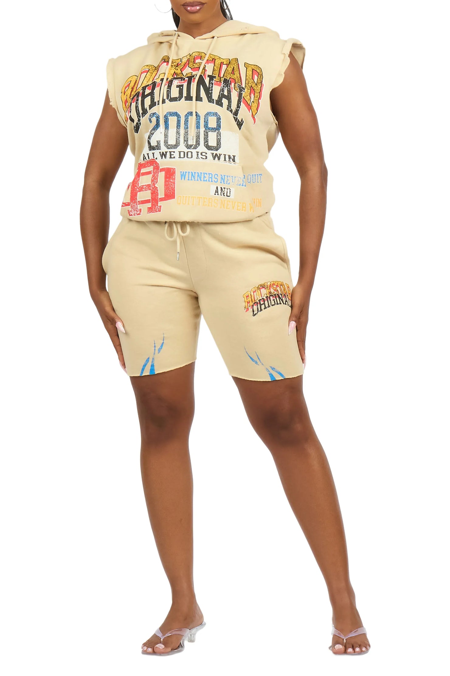 Raneisha Beige Cut Sleeve Short Set