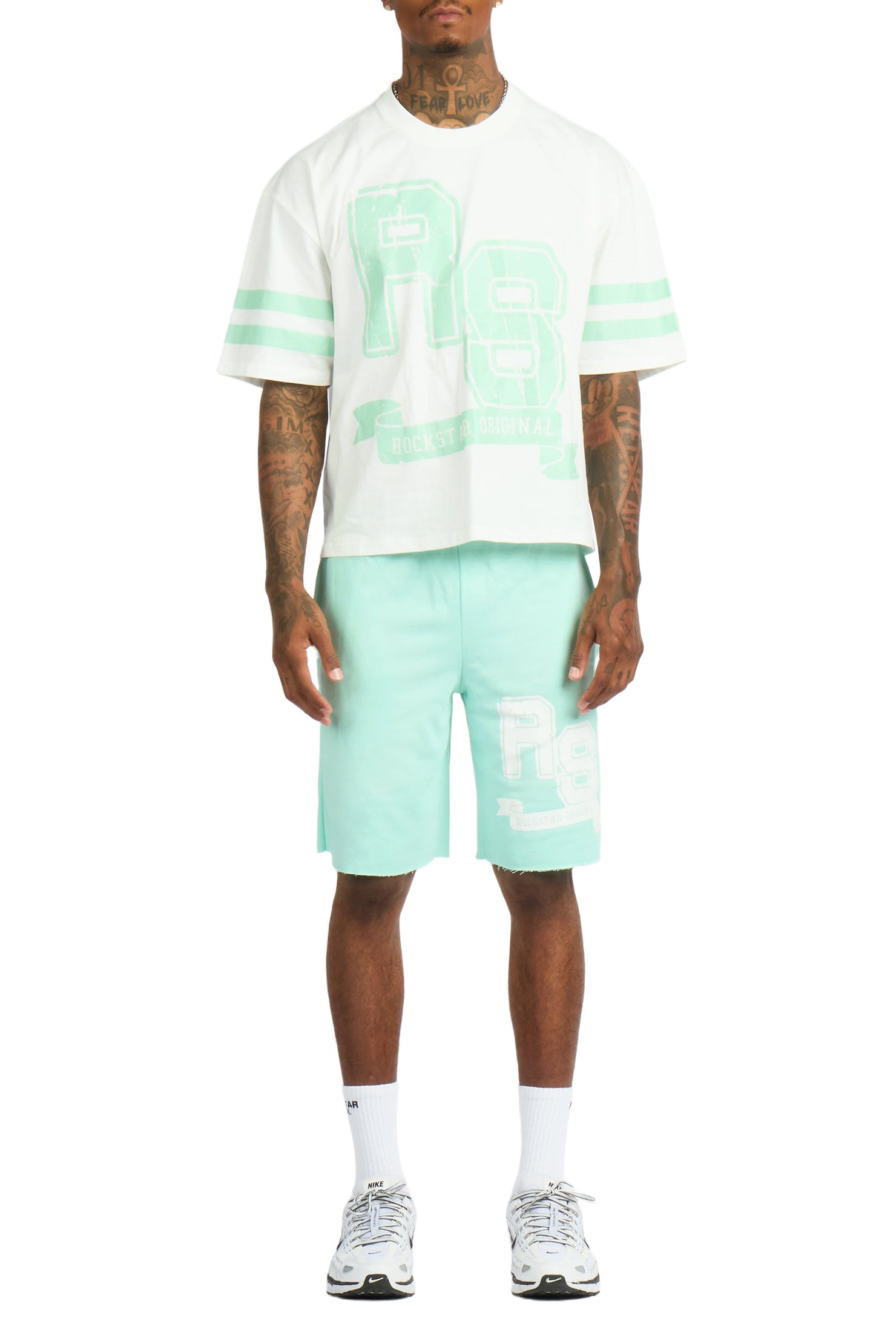 Alik White/Mint Crop Boxy Tee Short Set