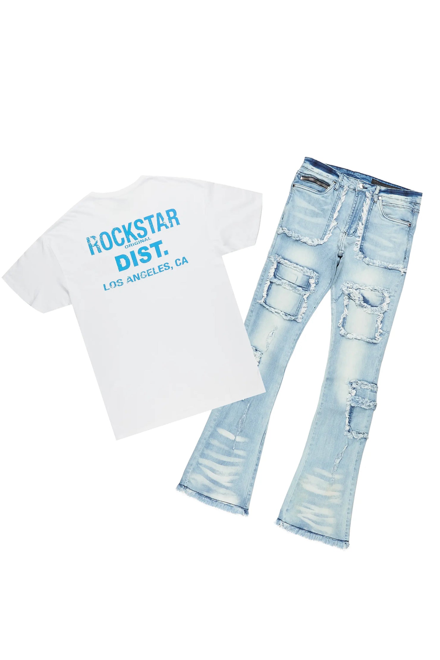 Lake White/Blue T-Shirt/Stacked Flare Jean Bundle
