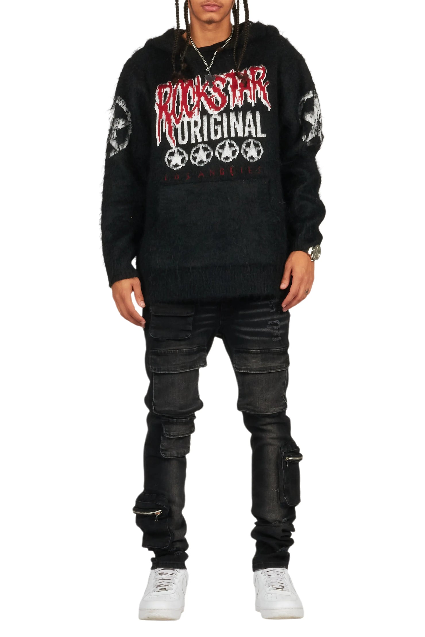 Wizzurd Black Graphic Knitted Mohair Hoodie