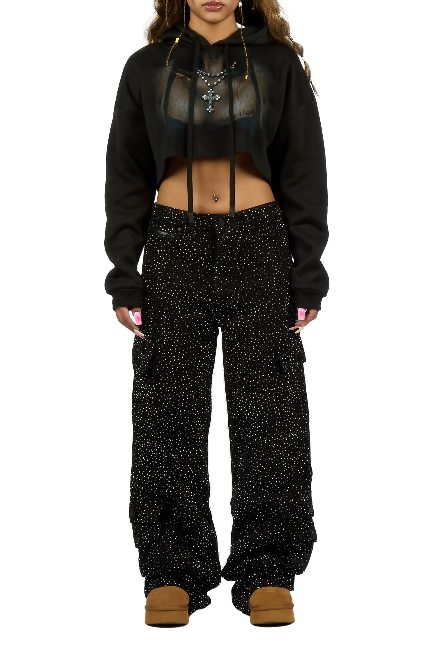 Dominika Black Rhinestone Baggy Fit Jean