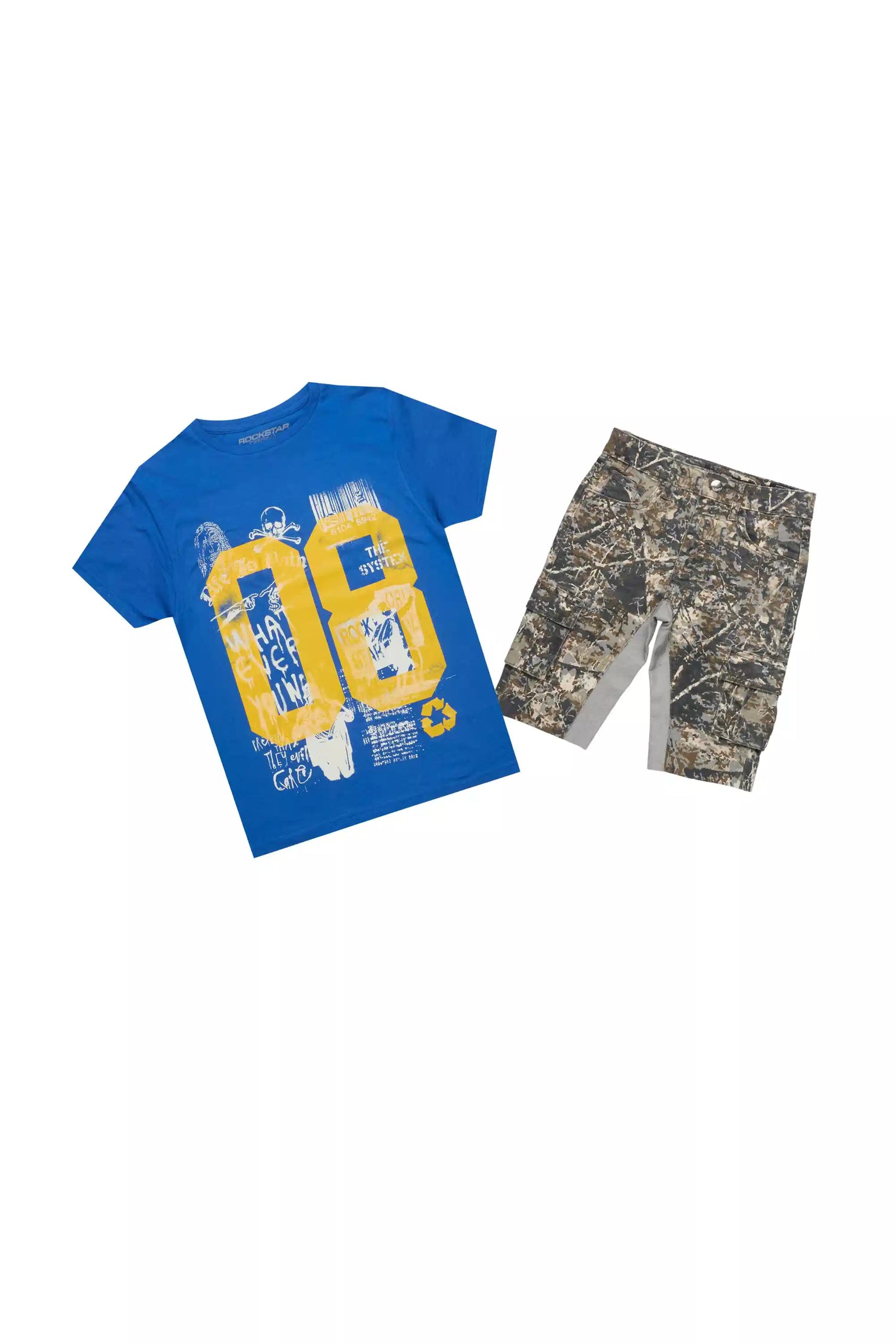 Boys Beau Royal Blue/Tree Camo T-Shirt/Denim Short Set