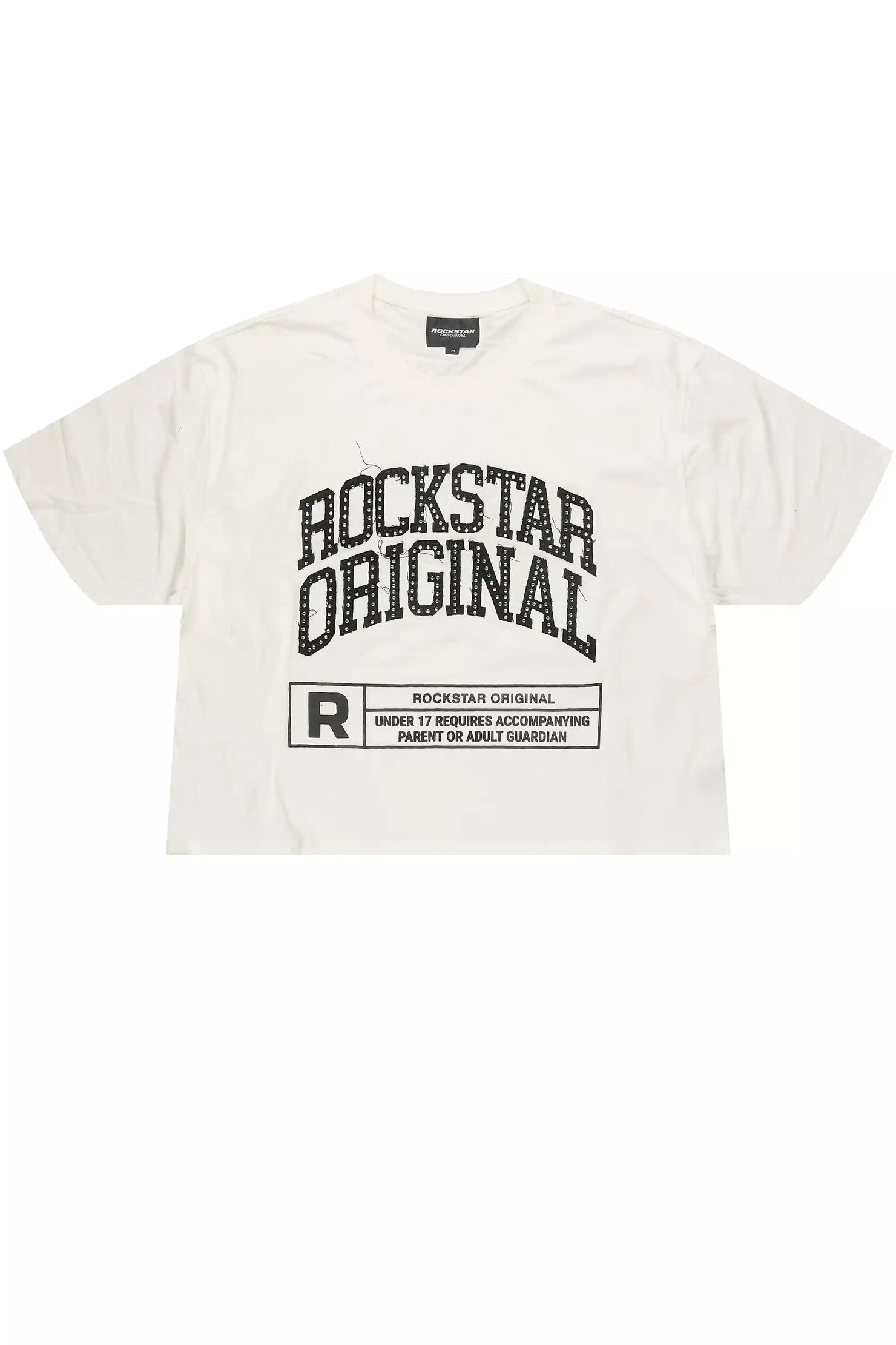 Tracy White Rhinestone Boxy Crop T-Shirt