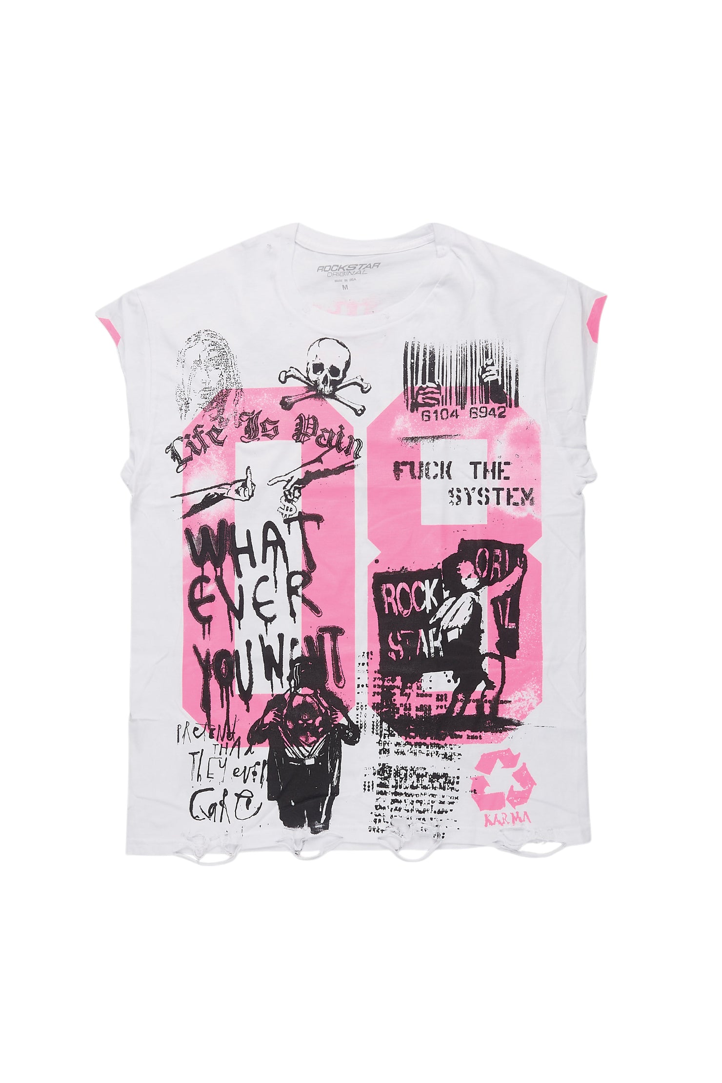 Grill White/Pink Graphic Muscle T-Shirt