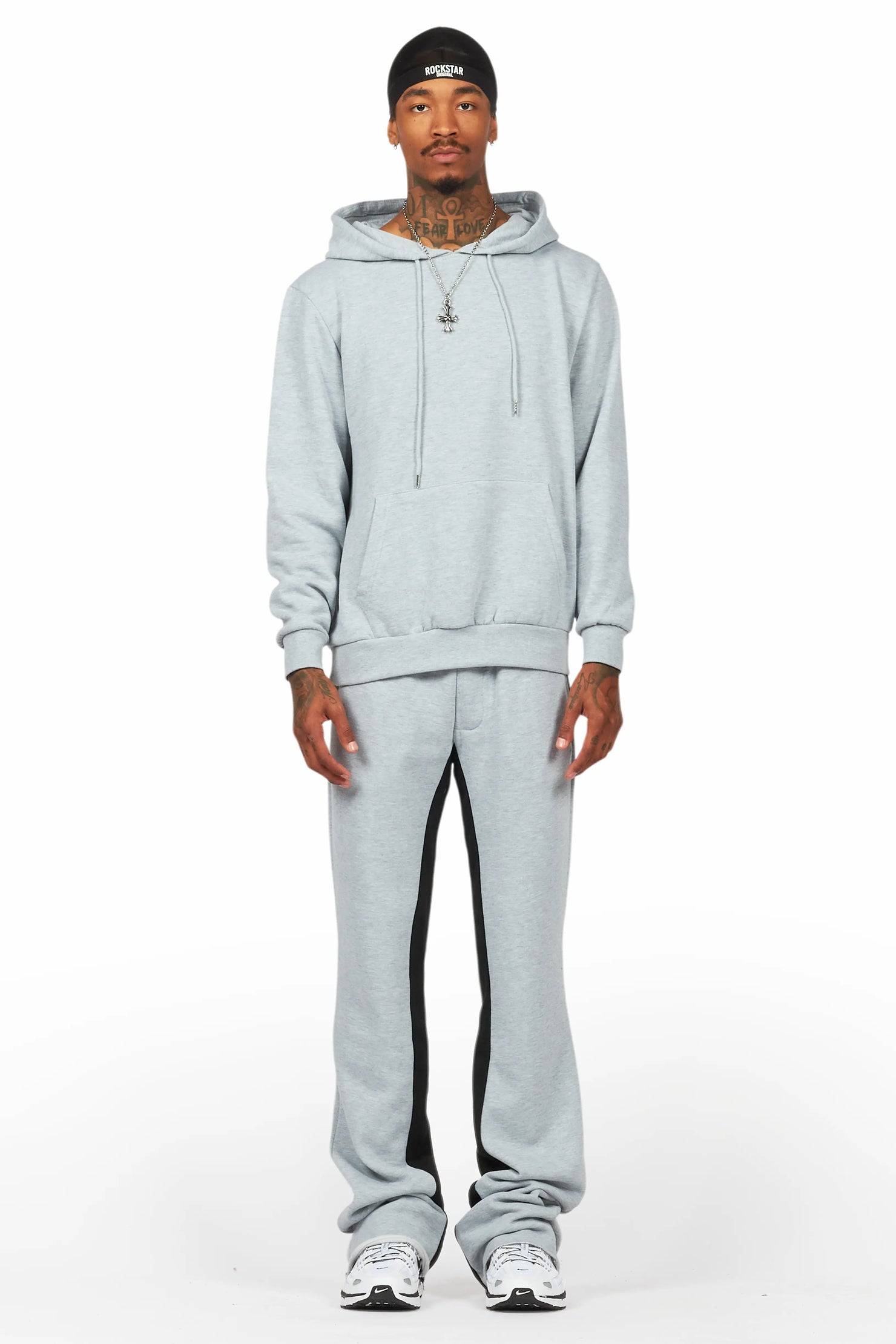 Basic Heather Grey Hoodie/Baggy Track Pant Set