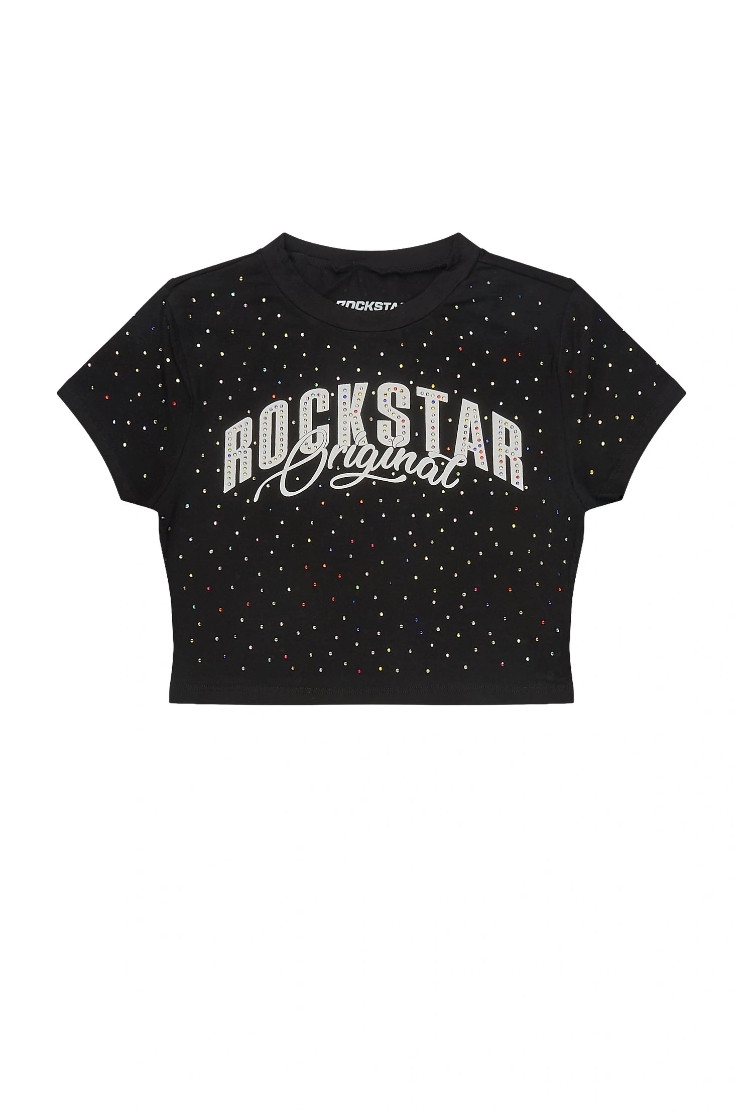 Franchesca Black Rhinestone Crop Baby Tee Shirt