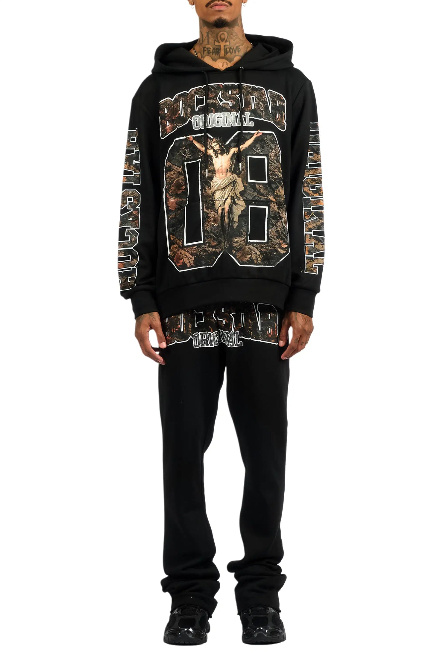 Fields Black Hoodie/Stacked Pant Track Set