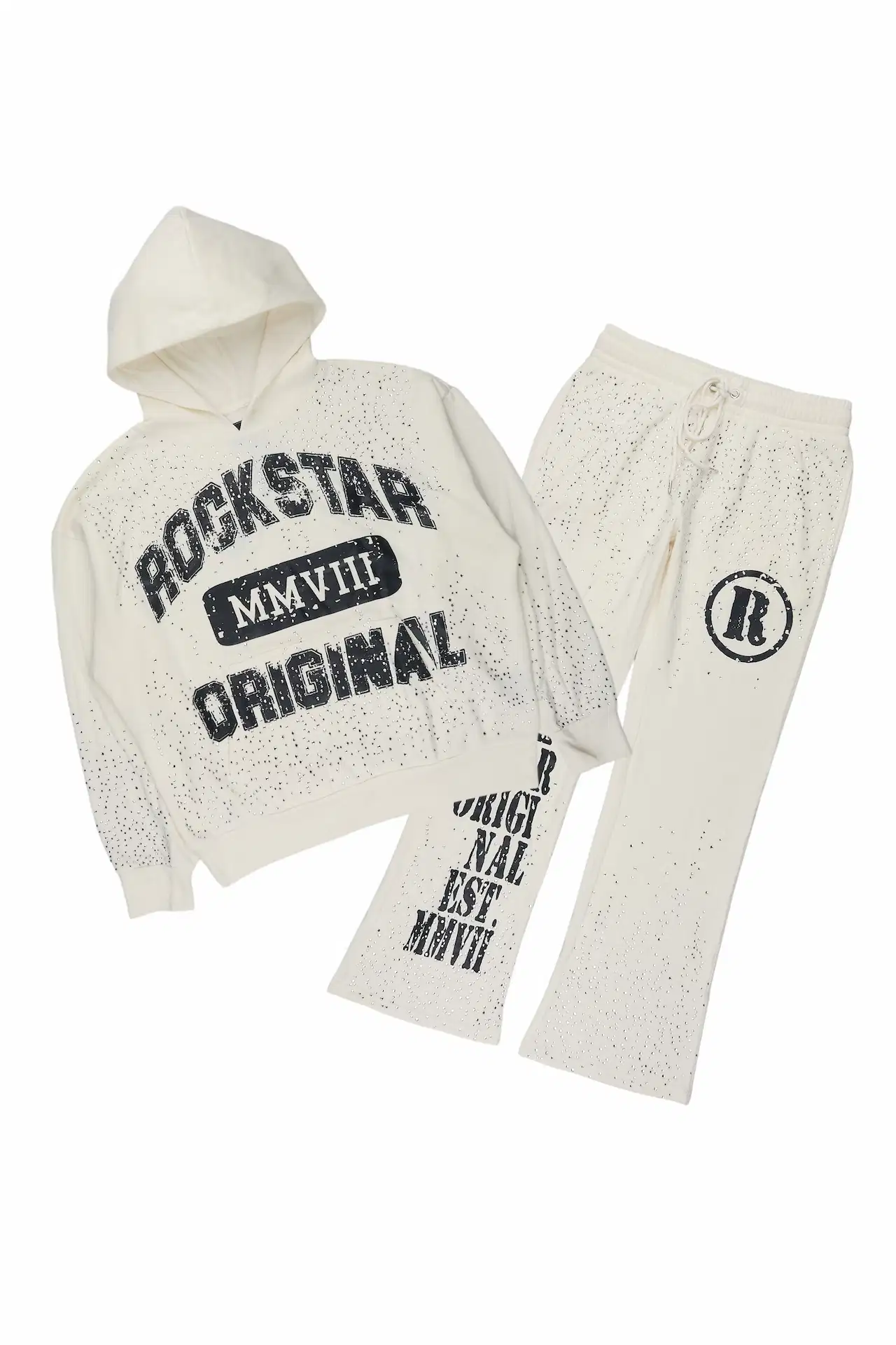 Borya Bone/Black Rhinestone Hoodie Relaxed Track Set