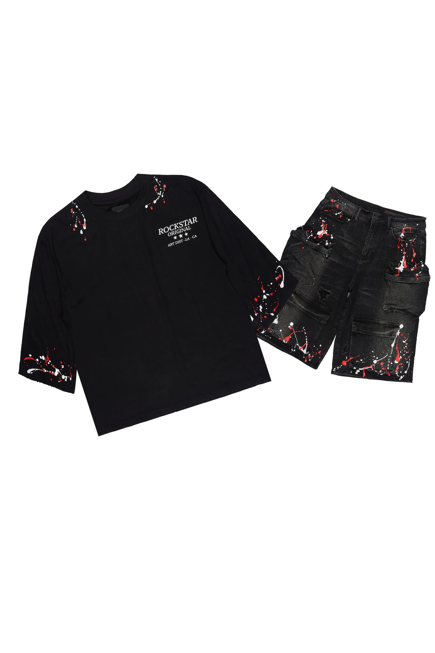 Saxon Black Graphic T-Shirt Denim Jort Set