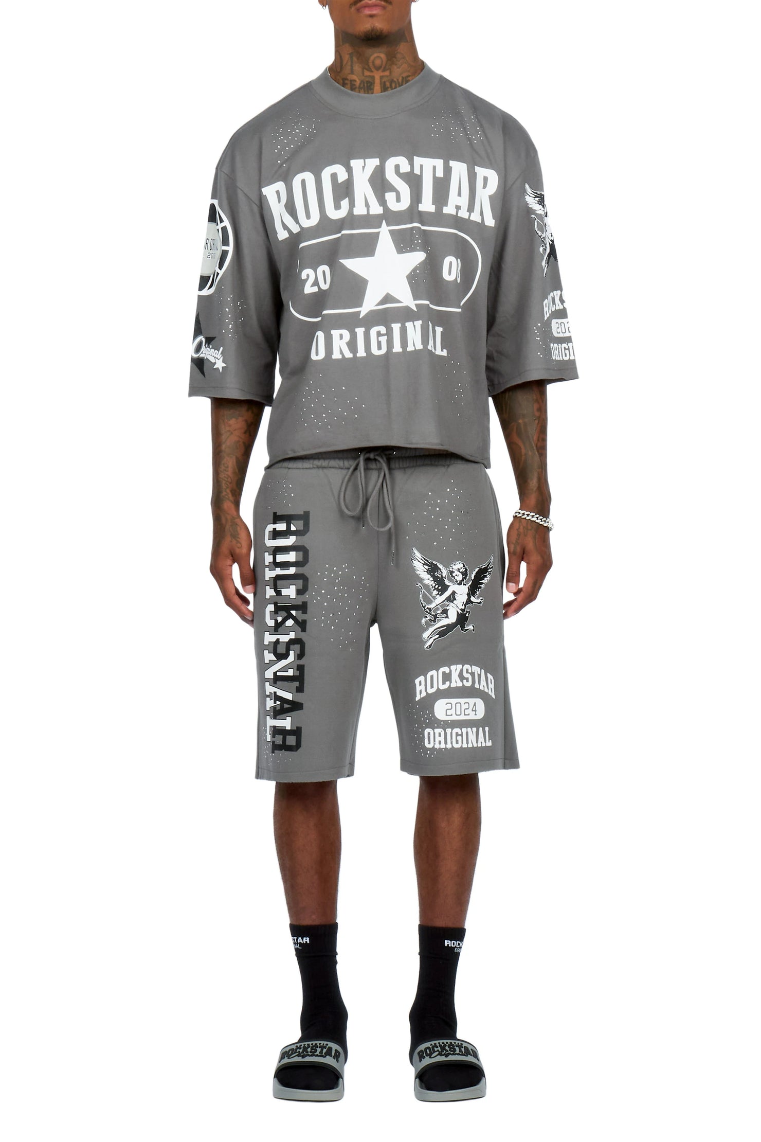 Gutta Grey Rhinestone T-Shirt/Short Set